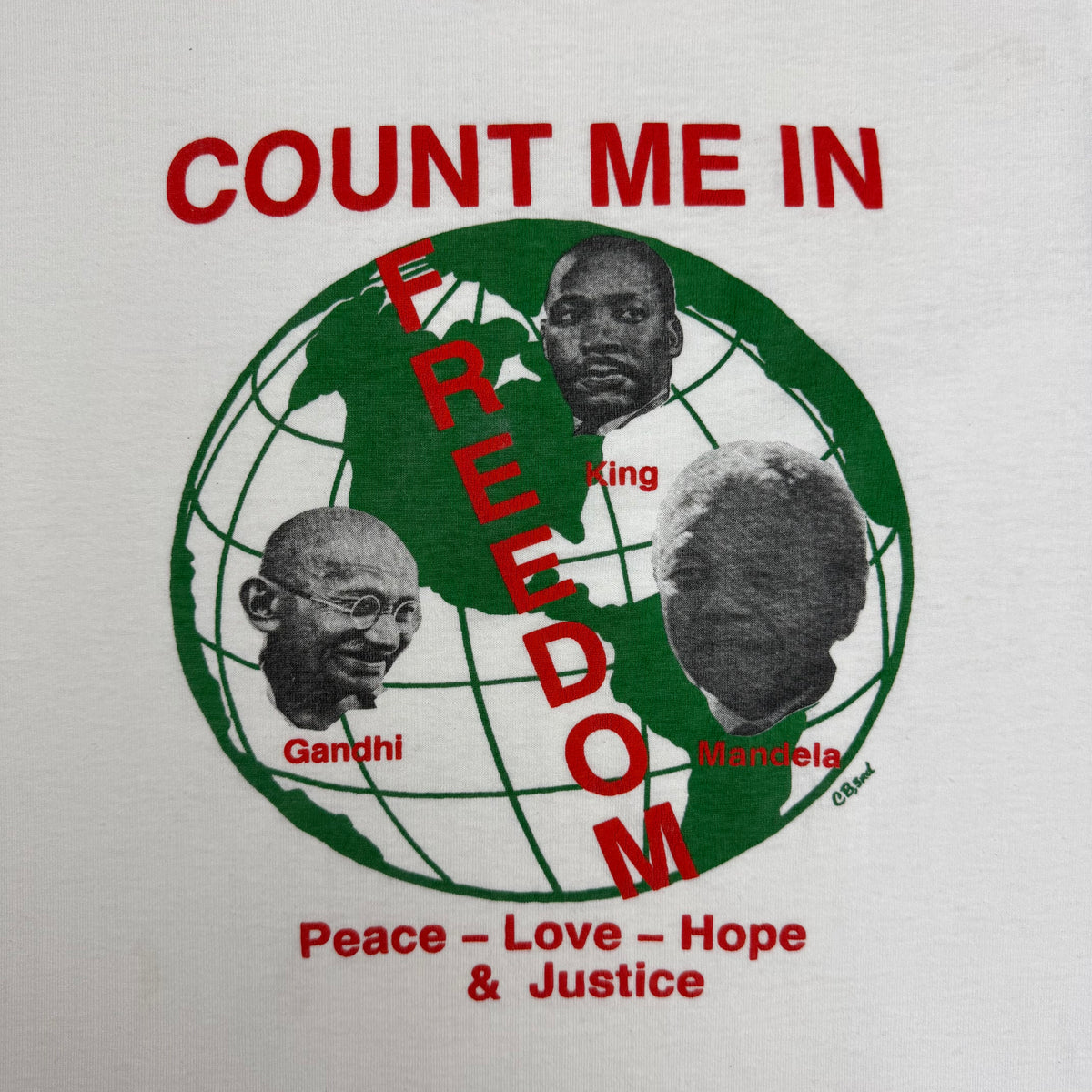 Vintage Freedom Peace Love Justice Count Me In Tee White