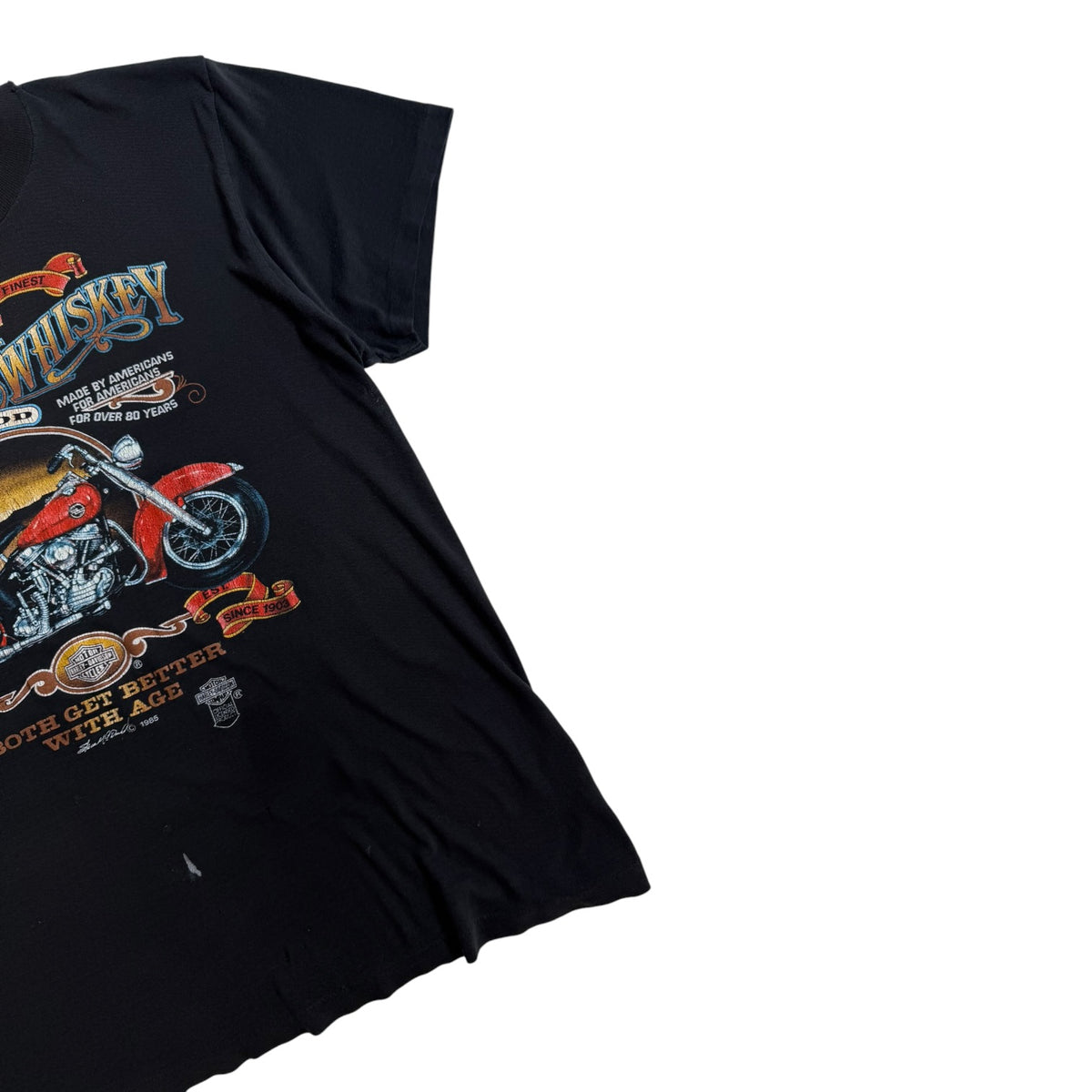 Vintage Harley & Whiskey 3D Emblem T-Shirt Black