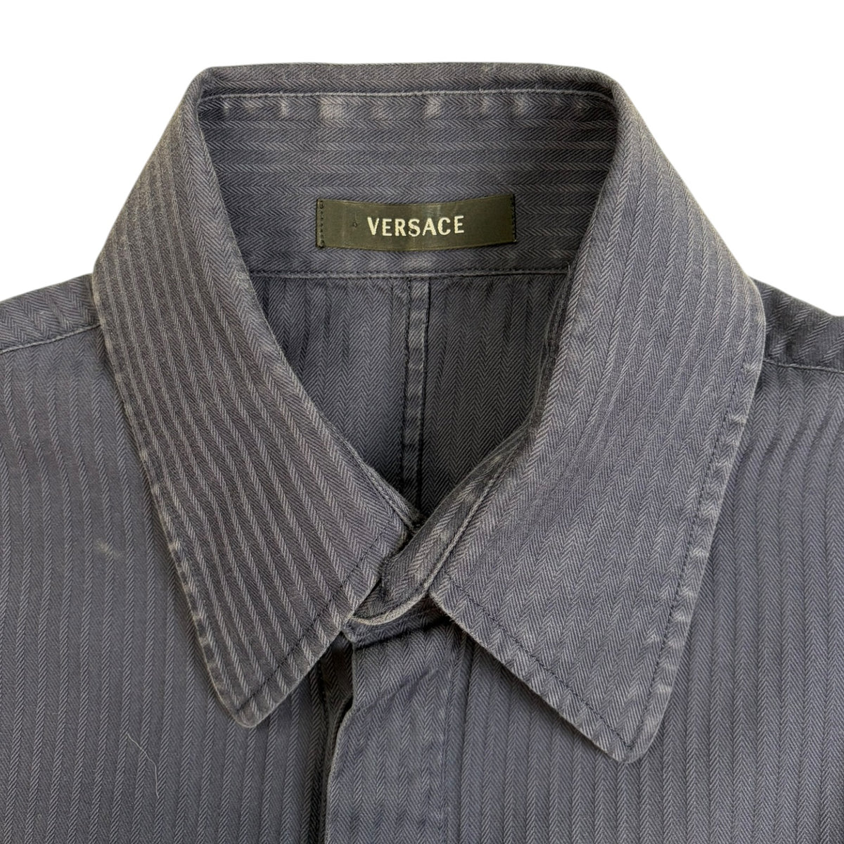 Vintage Versace Stripped Button-Up Shirt Navy