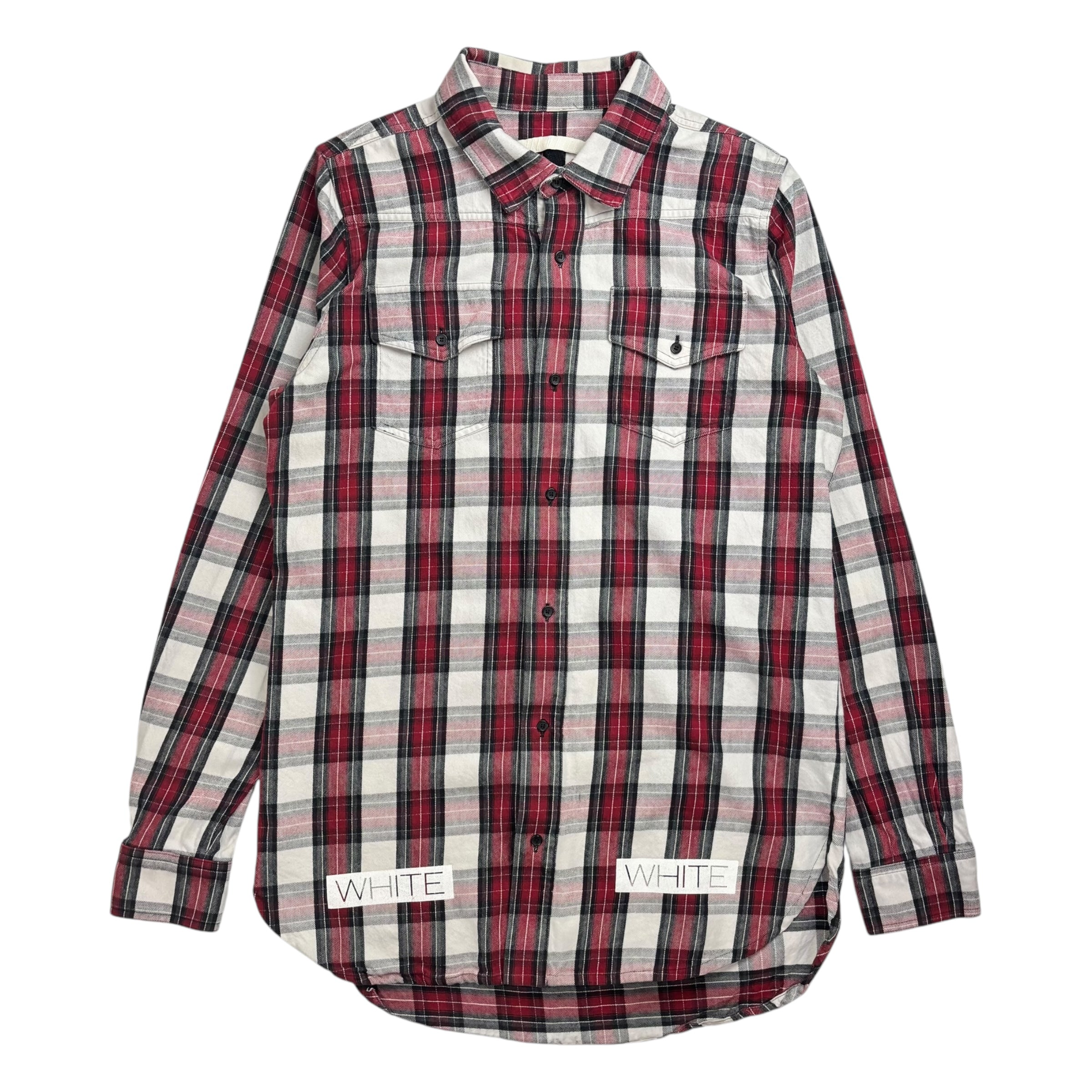 Off-White Checkered Plaid Flannel Red