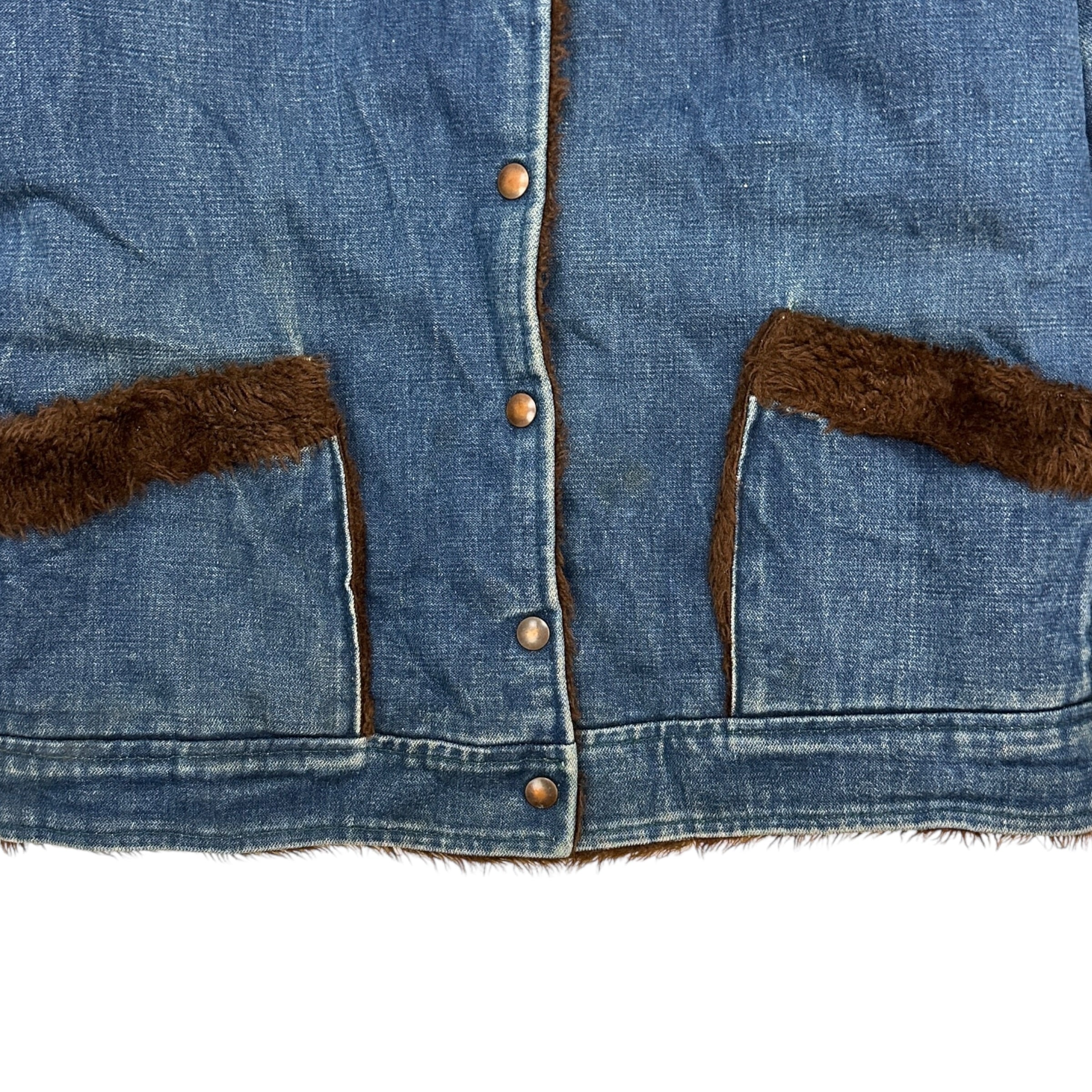 (W) Vintage Faux Fur Denim Barn Coat