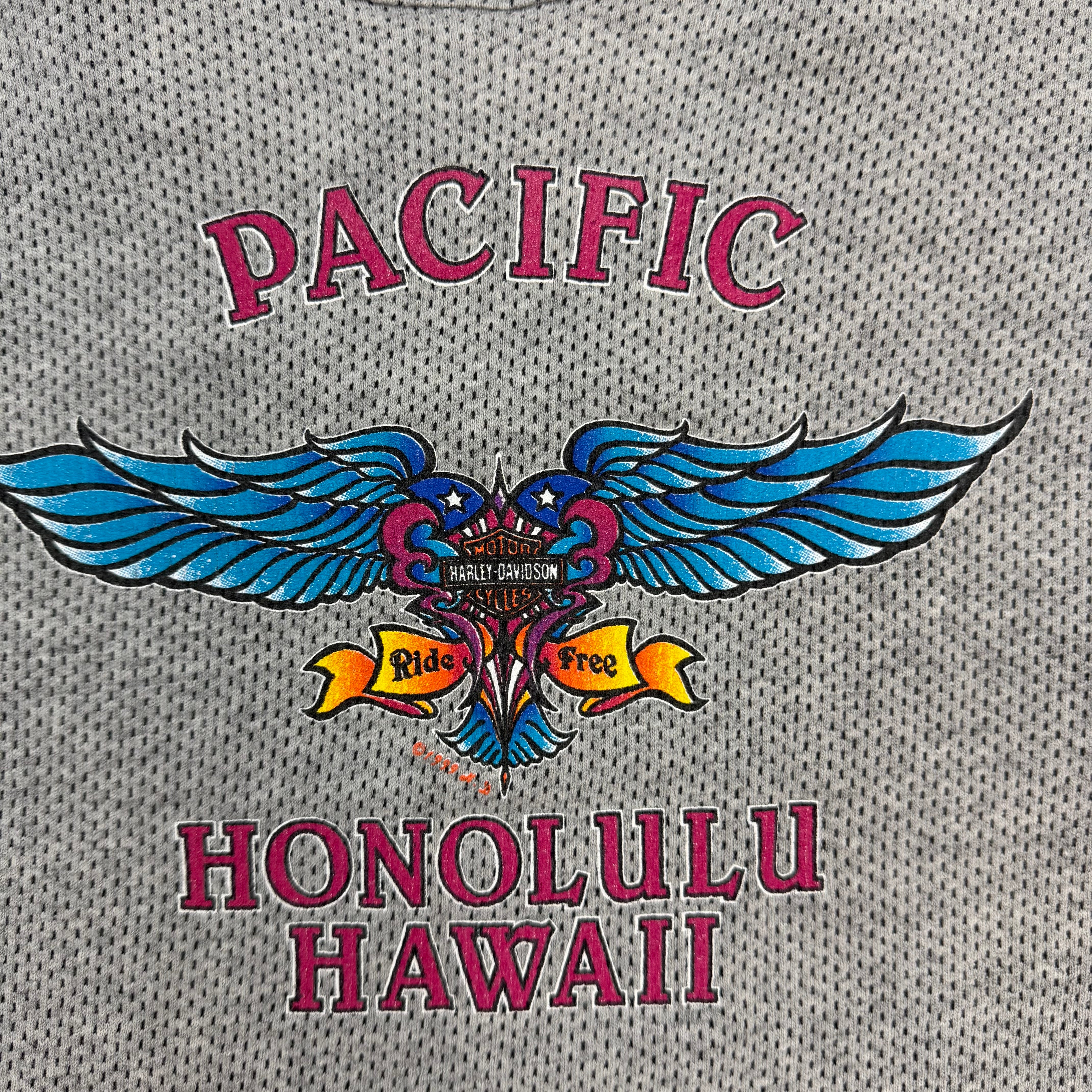 (W) 1998 Harley Davidson Waffle Knit Hawaii Baby Tee Grey