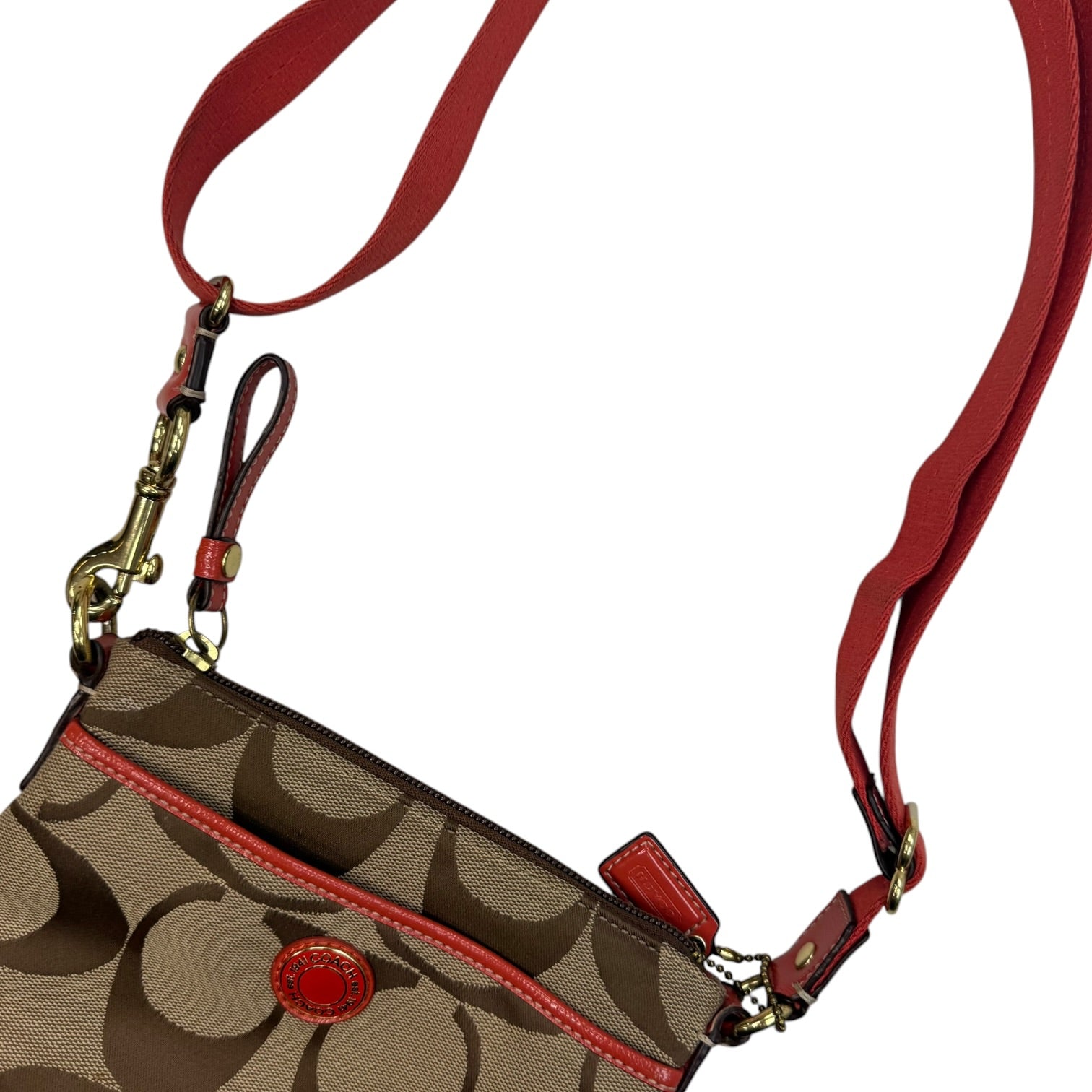 (W) Vintage Coach Signature Strip Swingpack Khaki