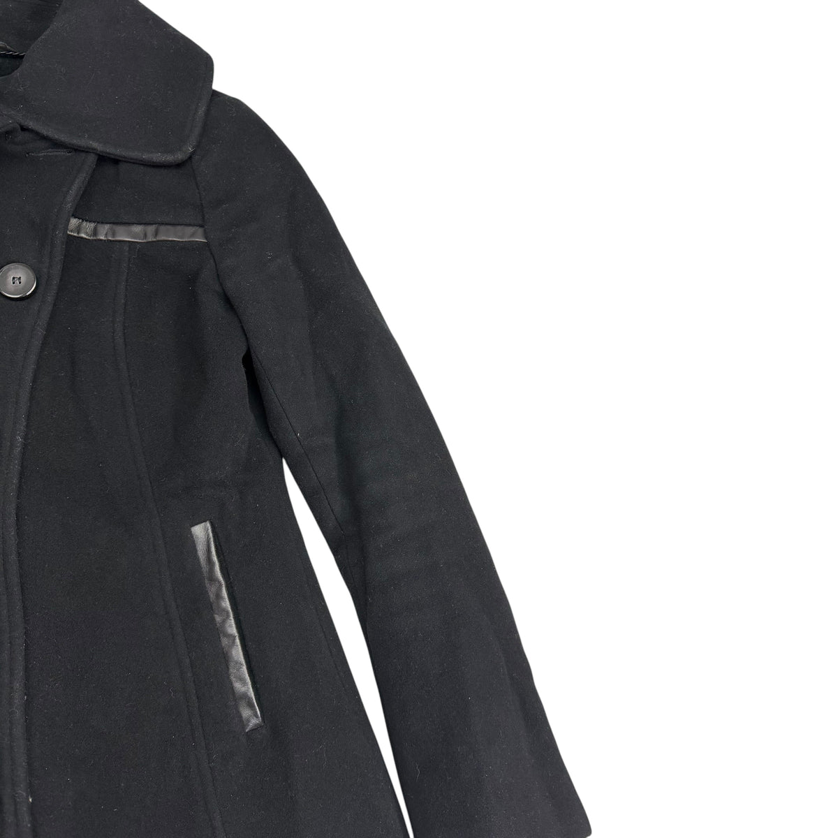 (W) Mackage Wool Leather Trim Peacoat Black
