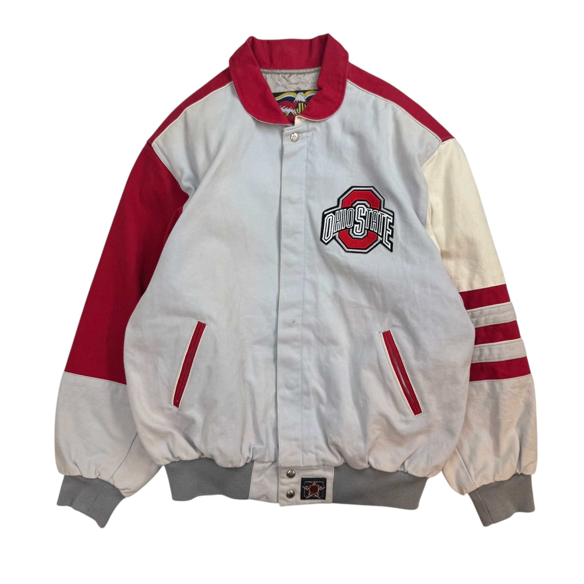 Vintage Jeff Hamilton Ohio State Letterman Jacket Washed White