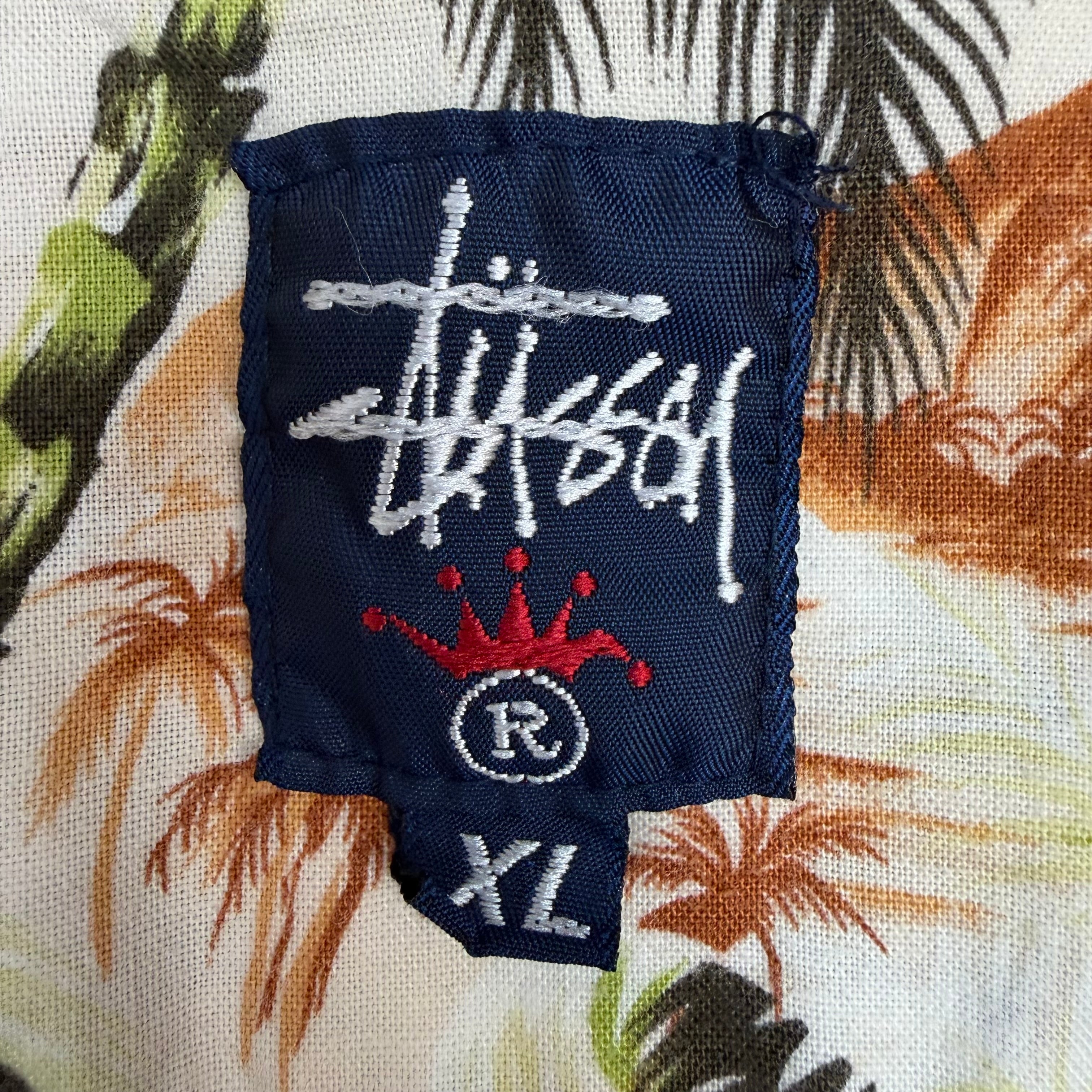 Vintage Stussy Tropical Print Button Up Tan