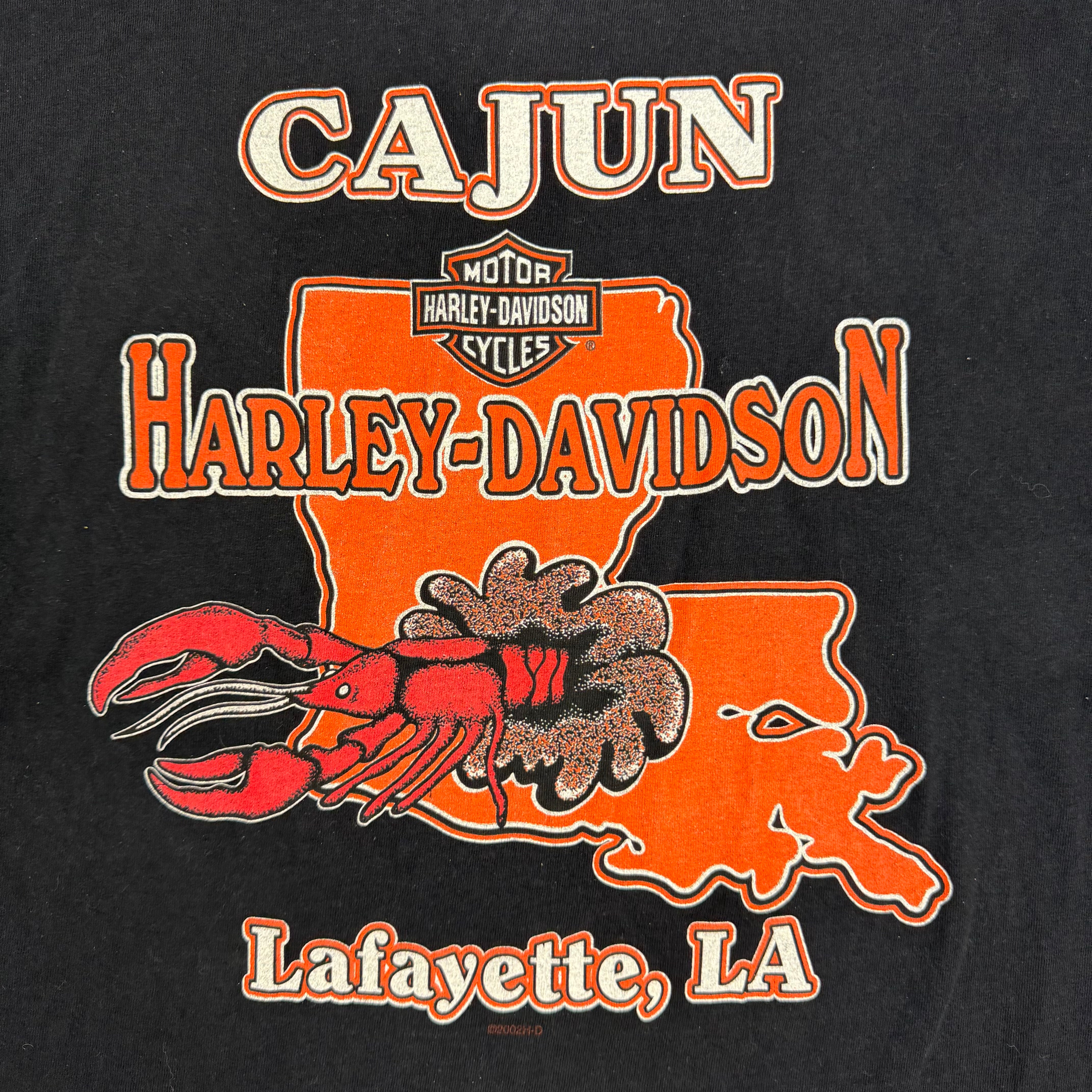 2002 Harley Davidson Lobster Lafayette Cajun Flame Pocket Tee Black
