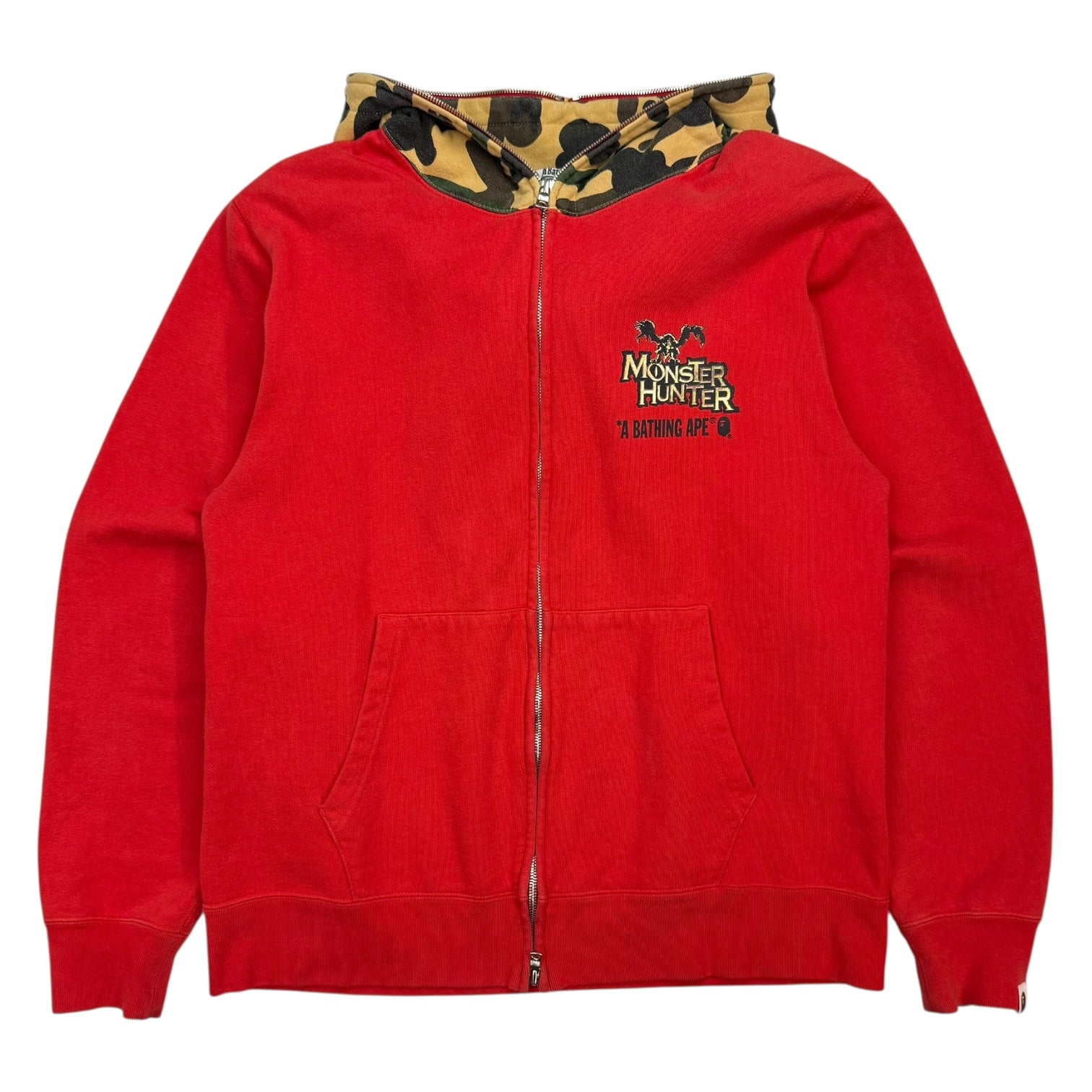 A Bathing Ape x Monster Hunter Full Zip Hoodie Red/Camo