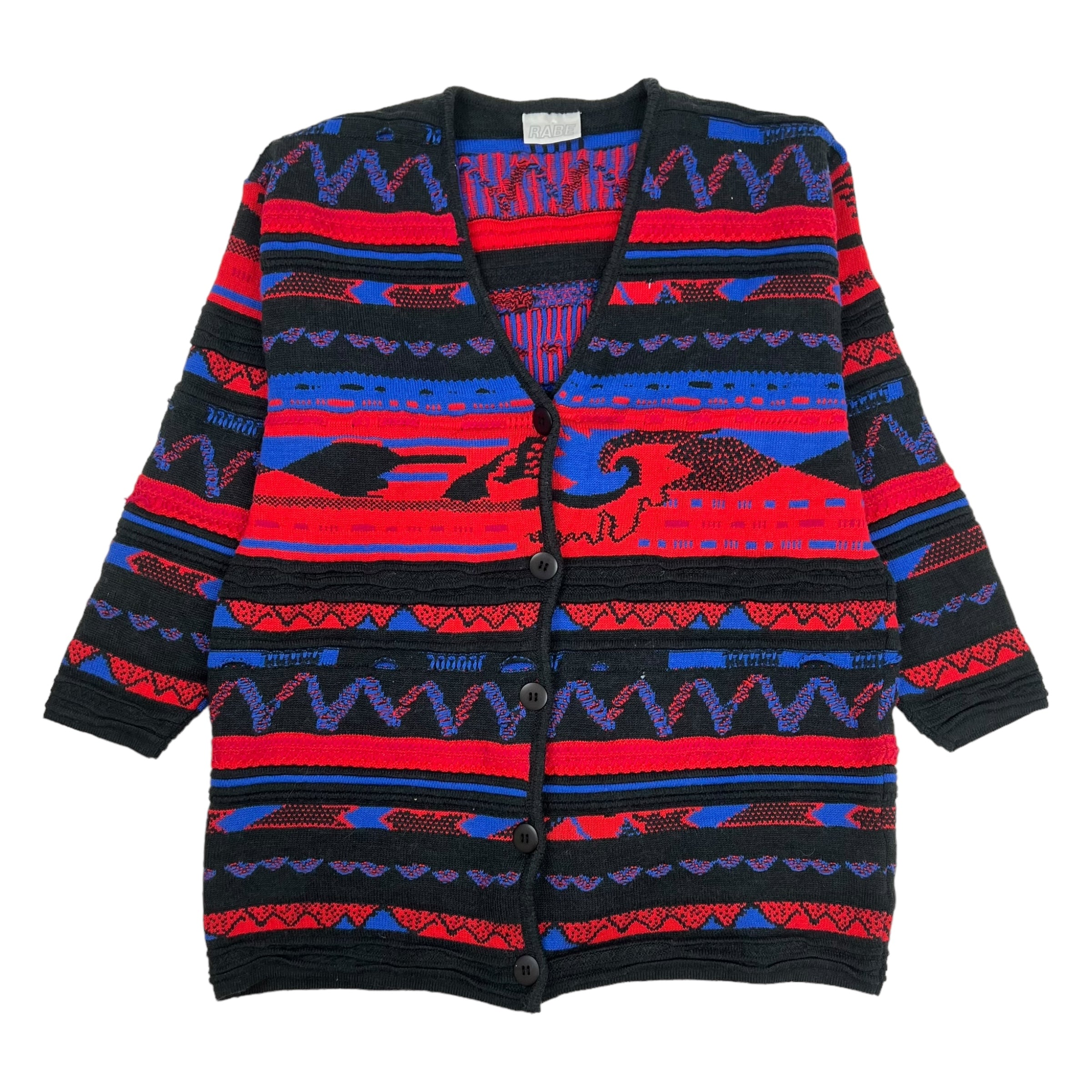 Vintage Rabe 3/4 Button Up Coogi Style Knit Red/Blue