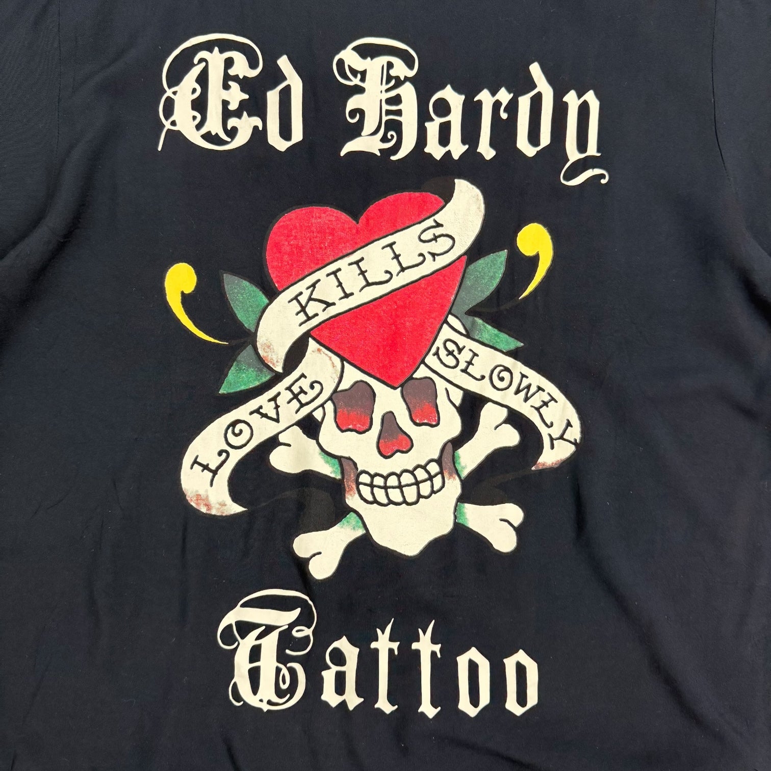 Vintage Y2K Ed Hardy Tattoo Rayon Button Up Shirt Black