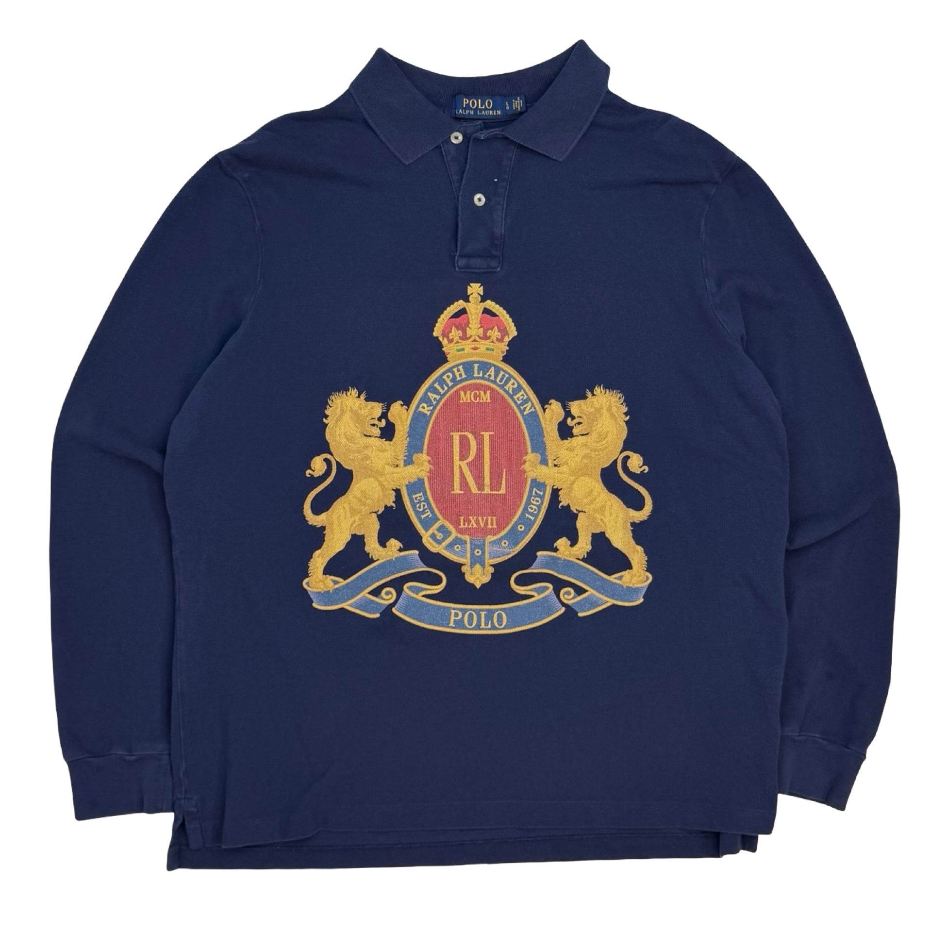 Vintage Polo Ralph Lauren Crest Longsleeve Polo Shirt Navy