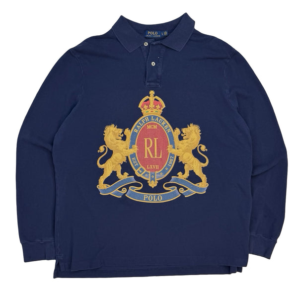 Vintage Polo Ralph Lauren Crest Longsleeve Polo Shirt Navy