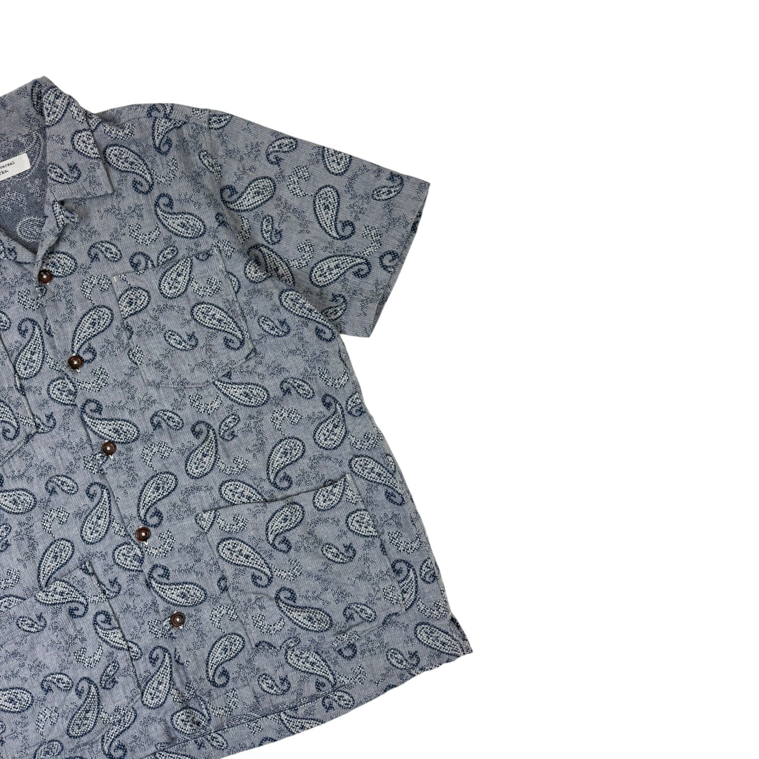 Universal Works Paisley Short Sleeve Button Up Grey/Blue