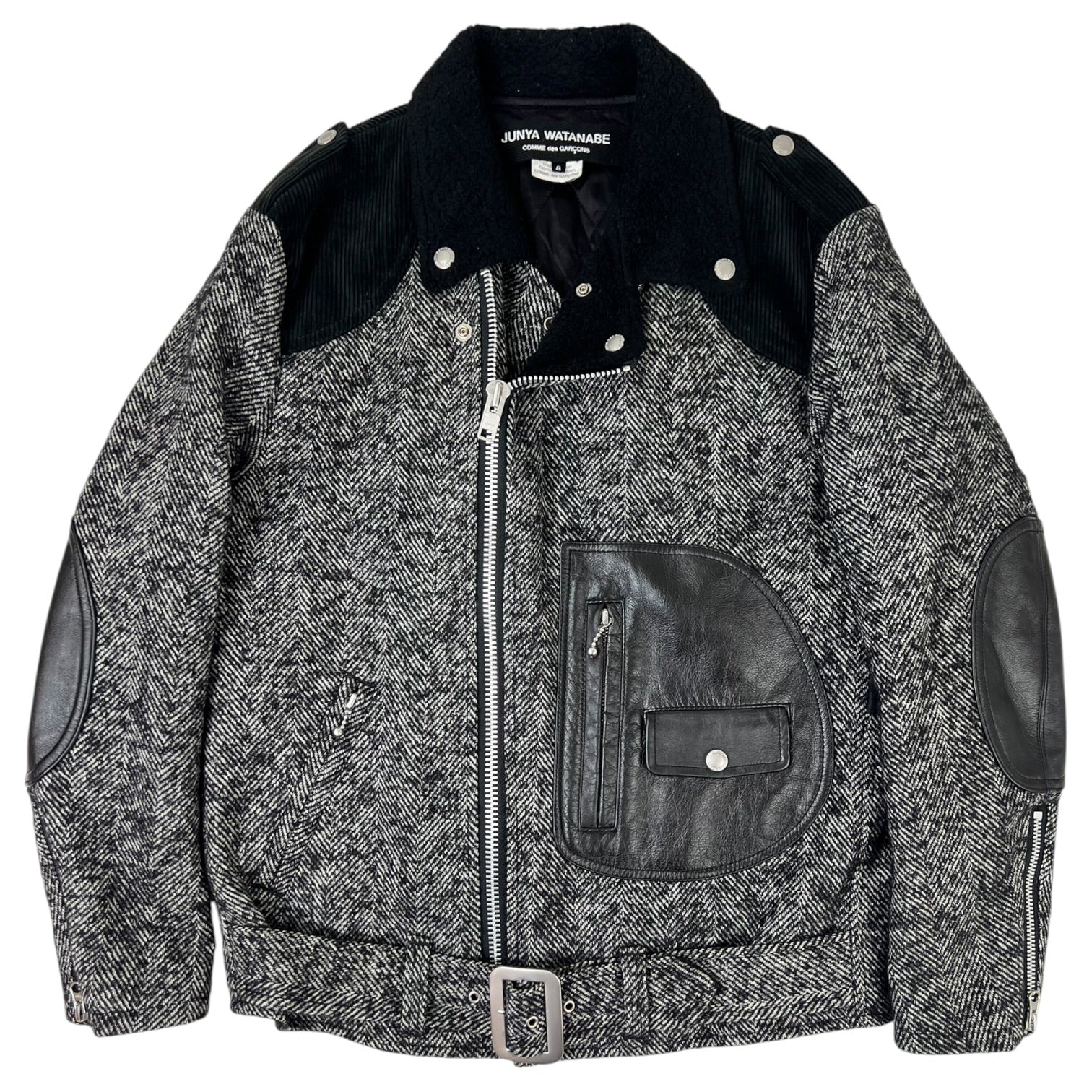 Junya Watanabe x Comme Des Garçons Patchwork Wool Tweed Biker Jacket Grey