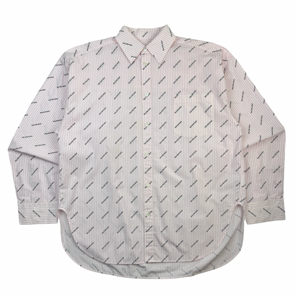 Balenciaga Logo Print Button Up Shirt Pink & White