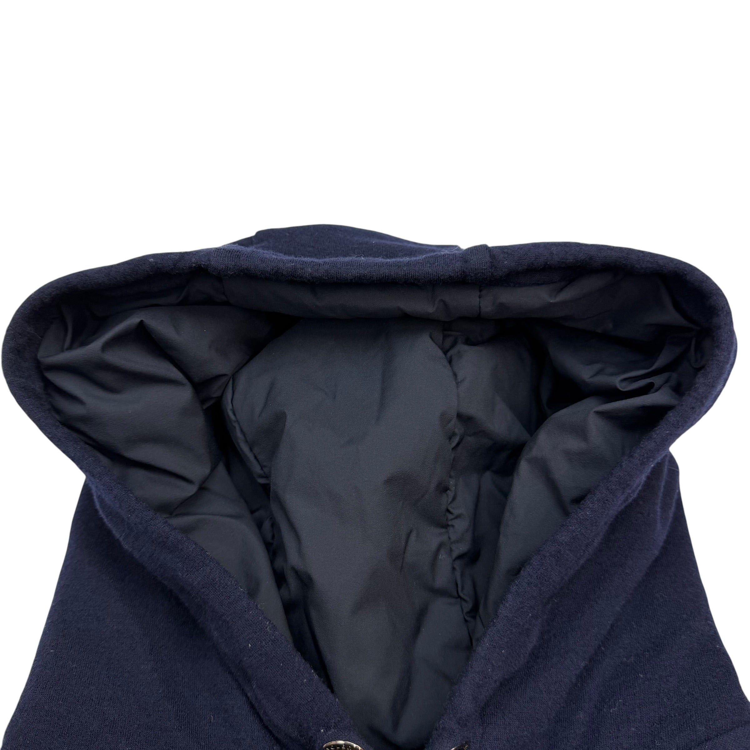 Moncler Leather Logo Cotton Blend Hoodie Navy