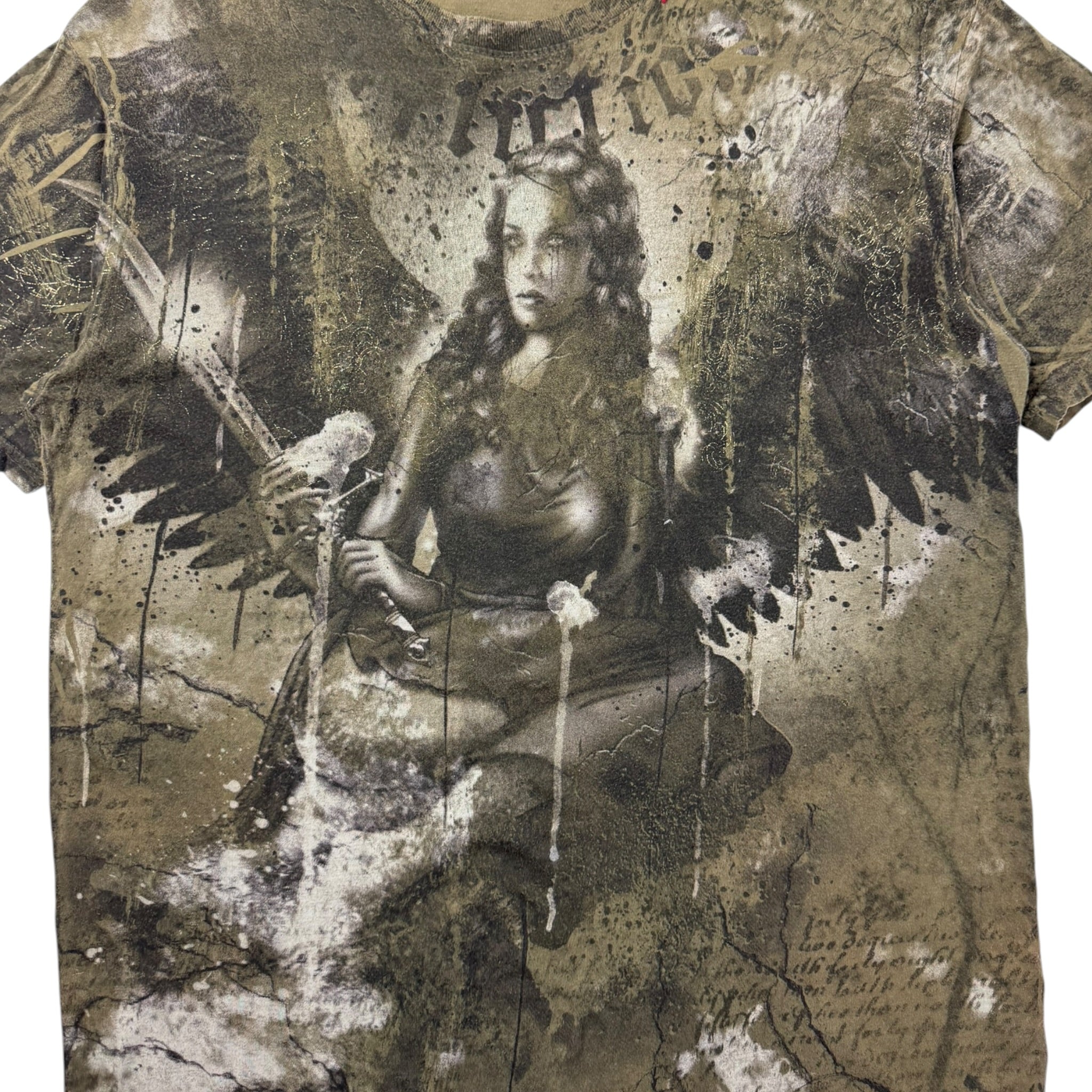 Vintage Y2K Affliction Bamboo Series Dark Angel T-Shirt Green