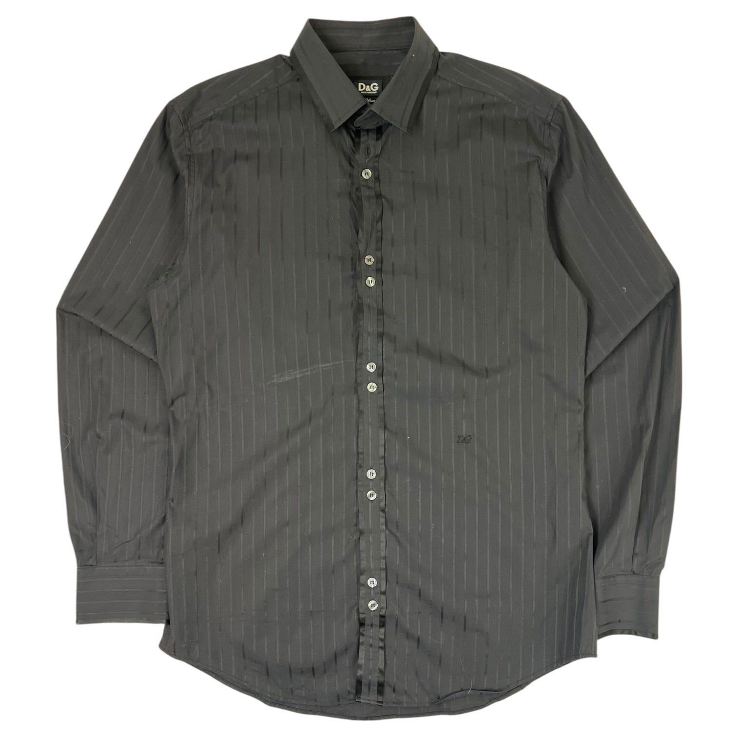 Dolce & Gabana Striped Slim Fit Navy Button Up