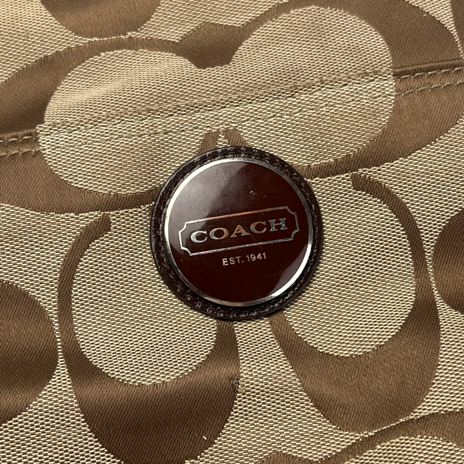 (W) Coach Signature Monogram Tote Bag Beige/Brown