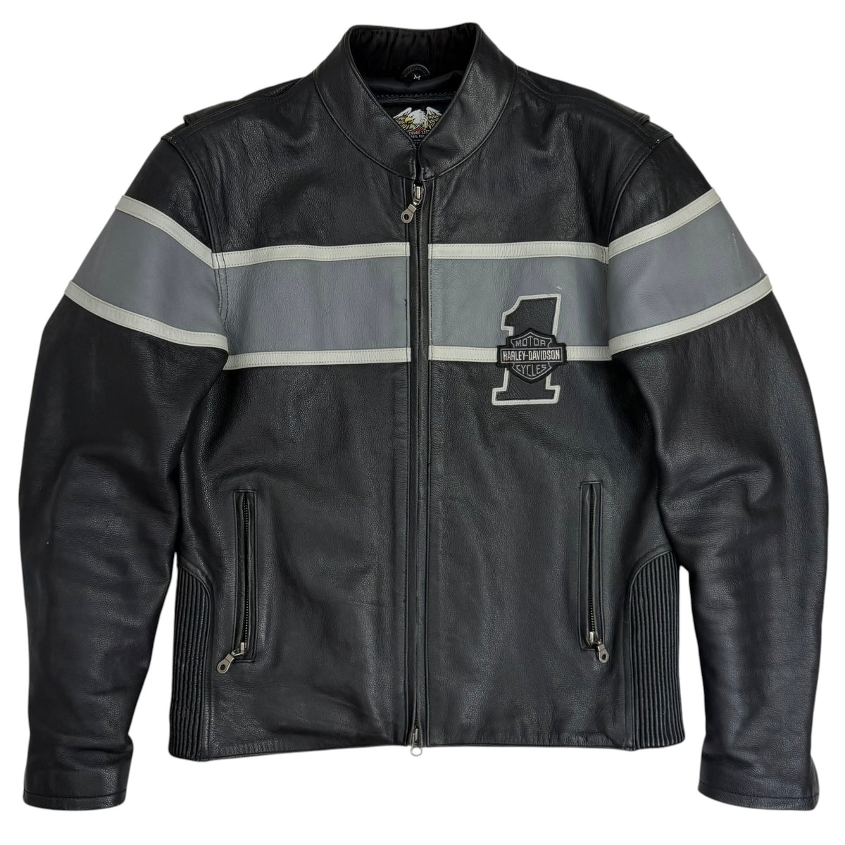 Vintage Harley Davidson Leather Racing Jacket Black/Grey