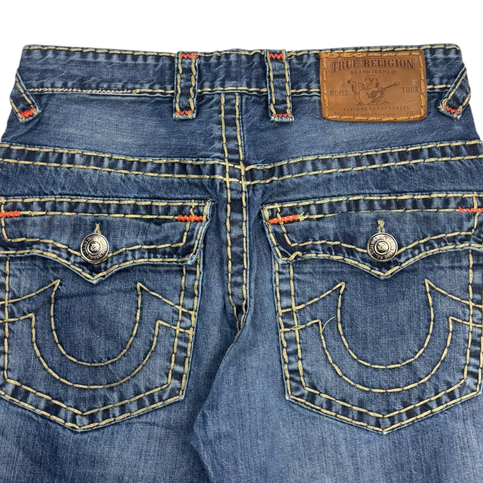Vintage True Religion Contrast Stitched Dark Wash Denim Bottoms
