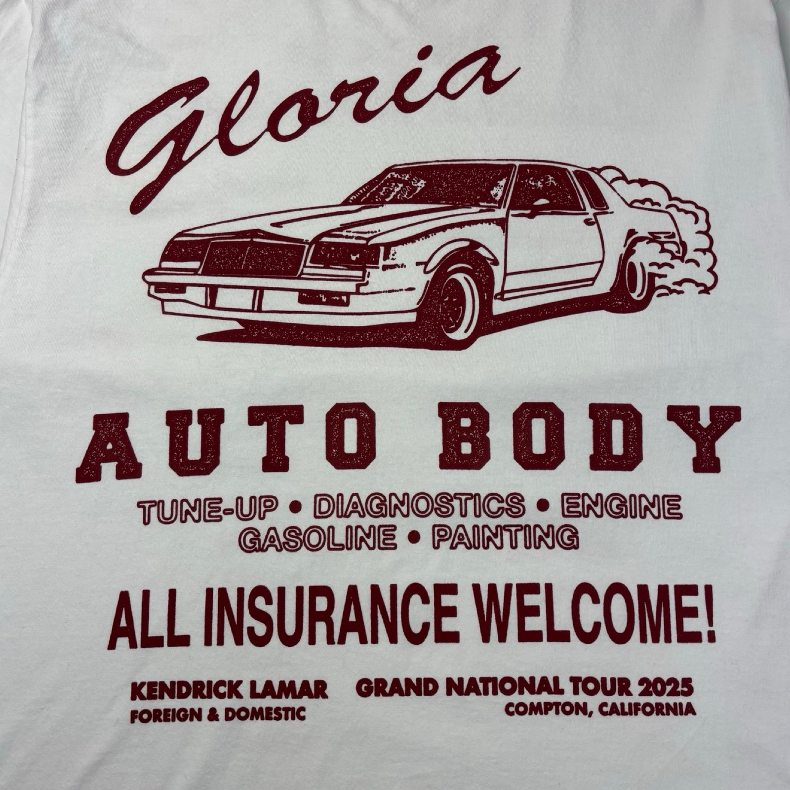 Kendrick Lamar X SZA Grand National Tour “Gloria Auto Body” T-Shirt White