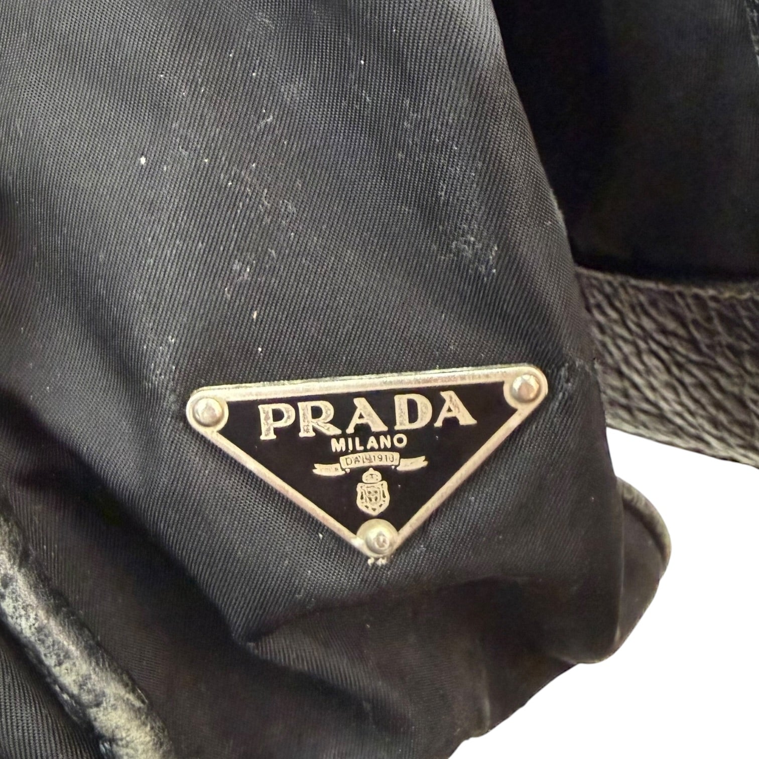 Prada Enameled Metal Trinagle Logo Nylon Messenger Bag Black