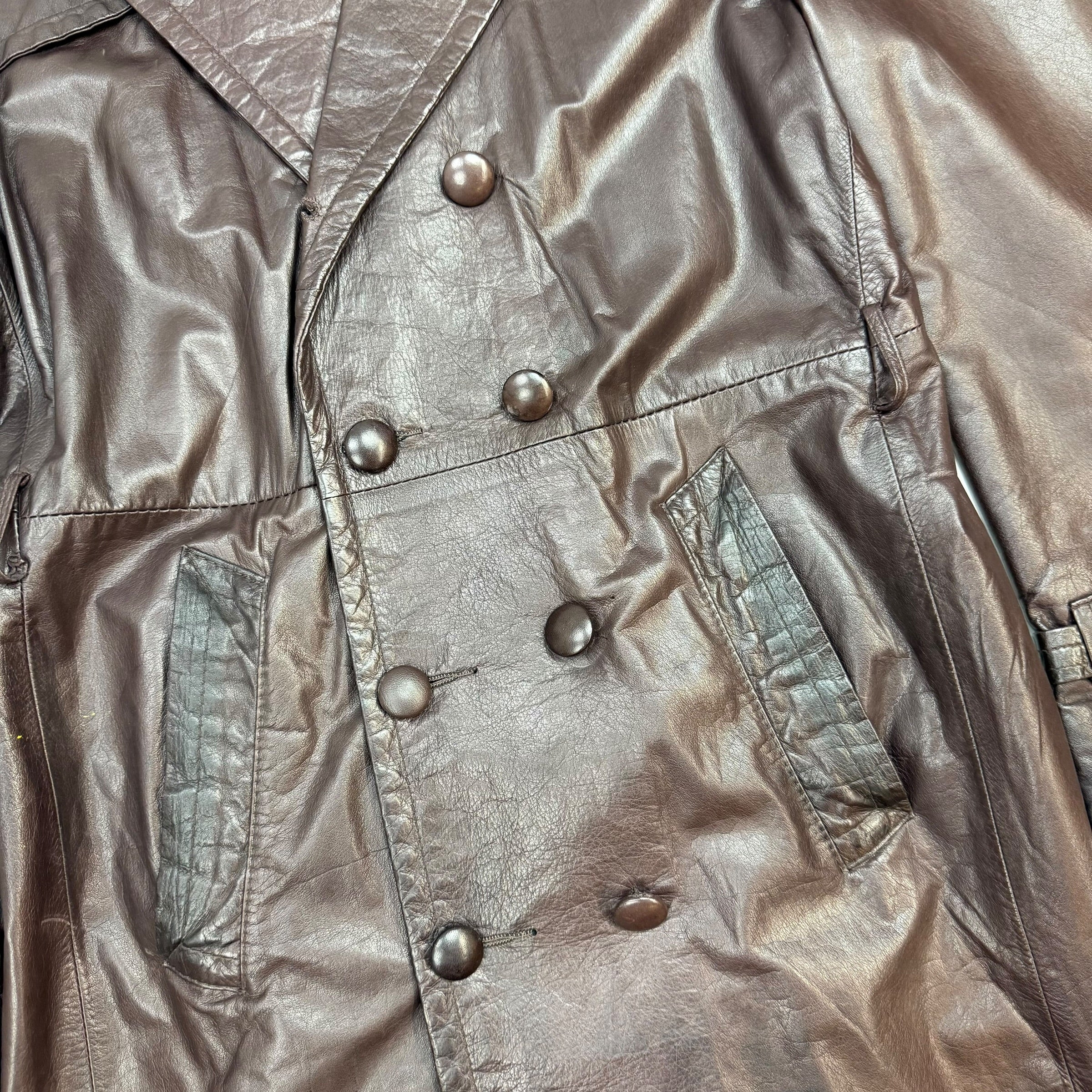 (W) Vintage Sidney Leather Trench Coat Brown