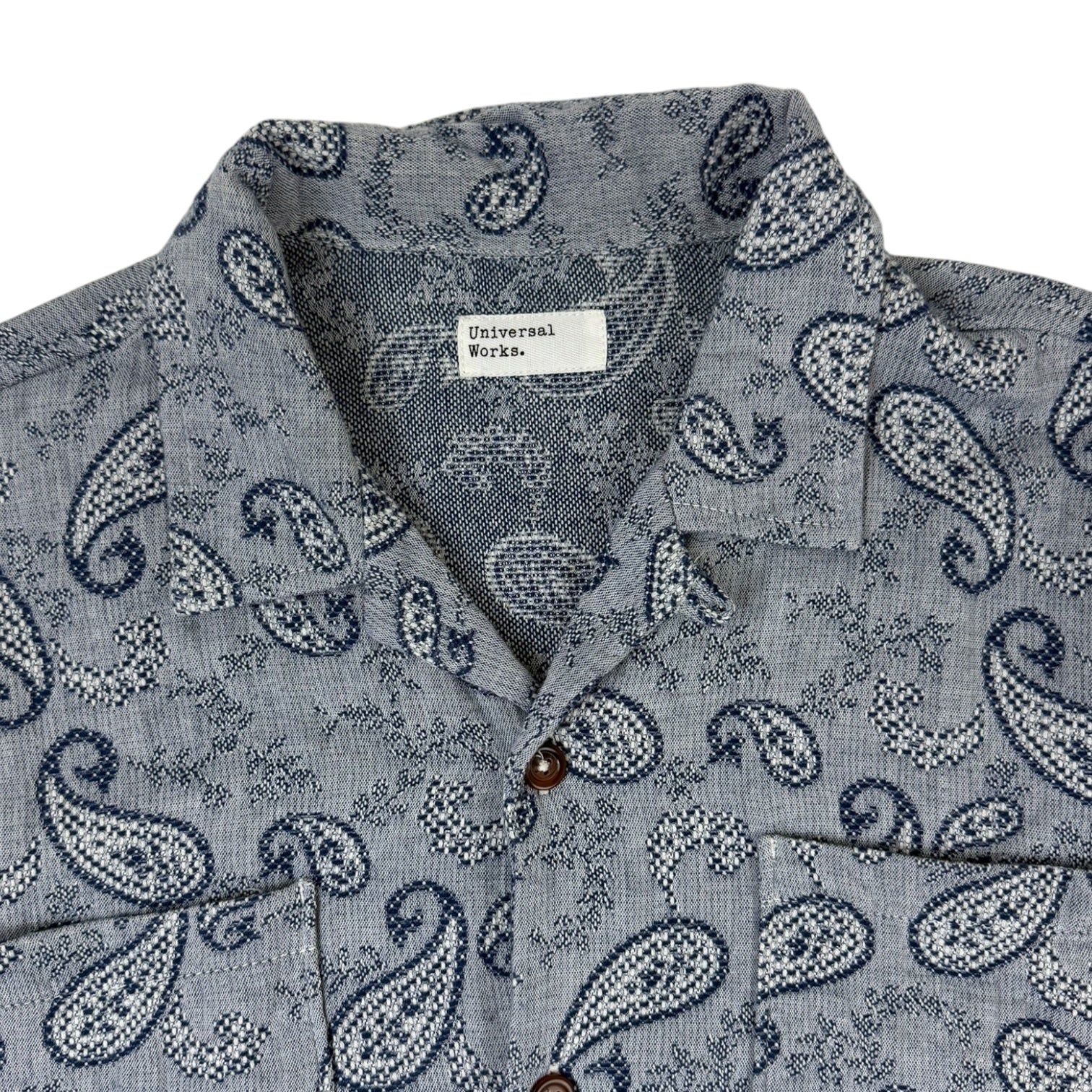 Universal Works Paisley Short Sleeve Button Up Grey/Blue