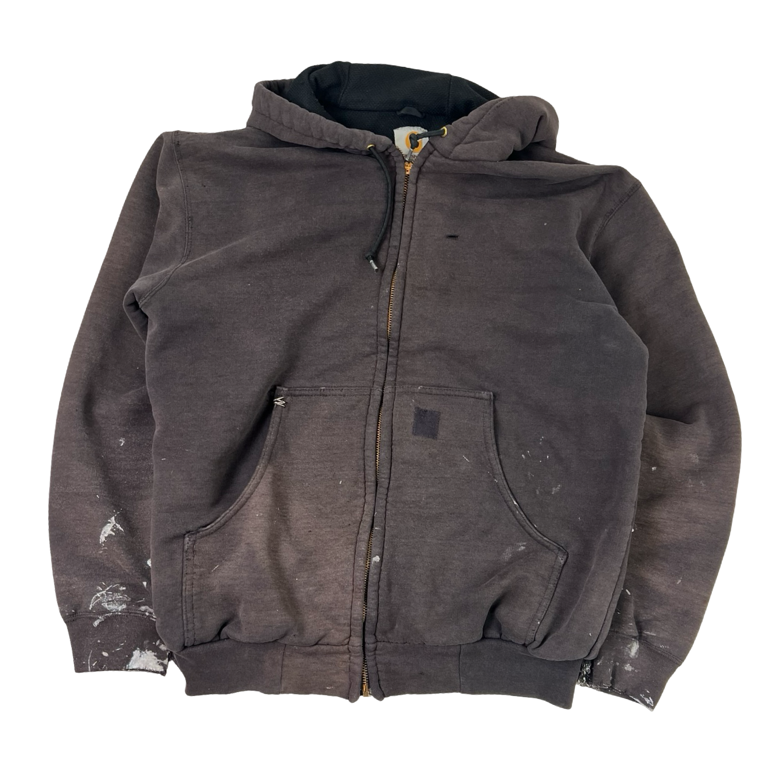 Vintage Carhartt Faded Charcoal White Paint Sleeve Zip-Up Hooded Sweatshirt