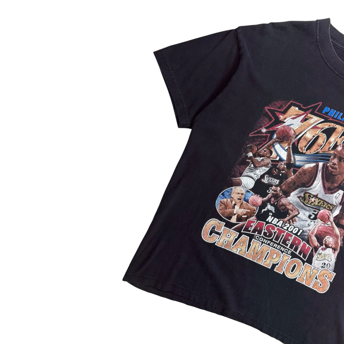 Vintage 2001 Philadelphia 76ers NBA Eastern Conference Champions T-Shirt Black