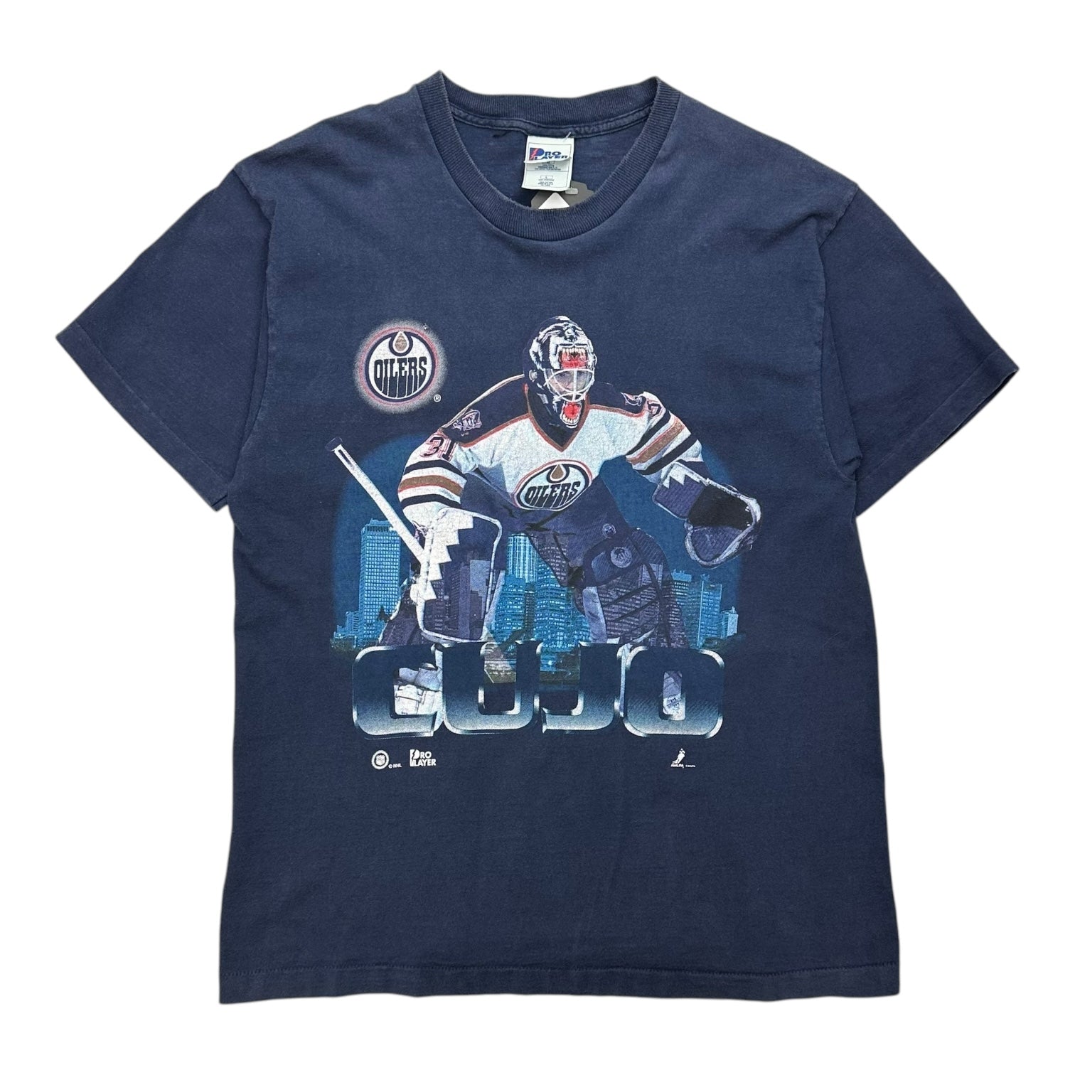 Vintage Pro Player Edmonton Oilers Curtis Joseph ‘CUJO’ Goalie Tee Navy Blue