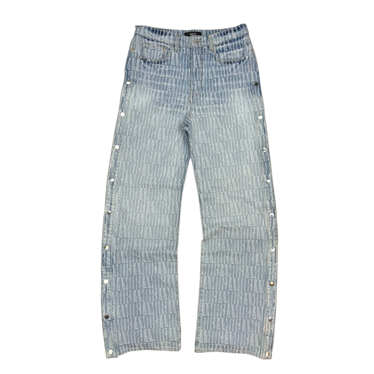 Amiri Logo Jacquard Snap-Off Denim Jeans Light Wash