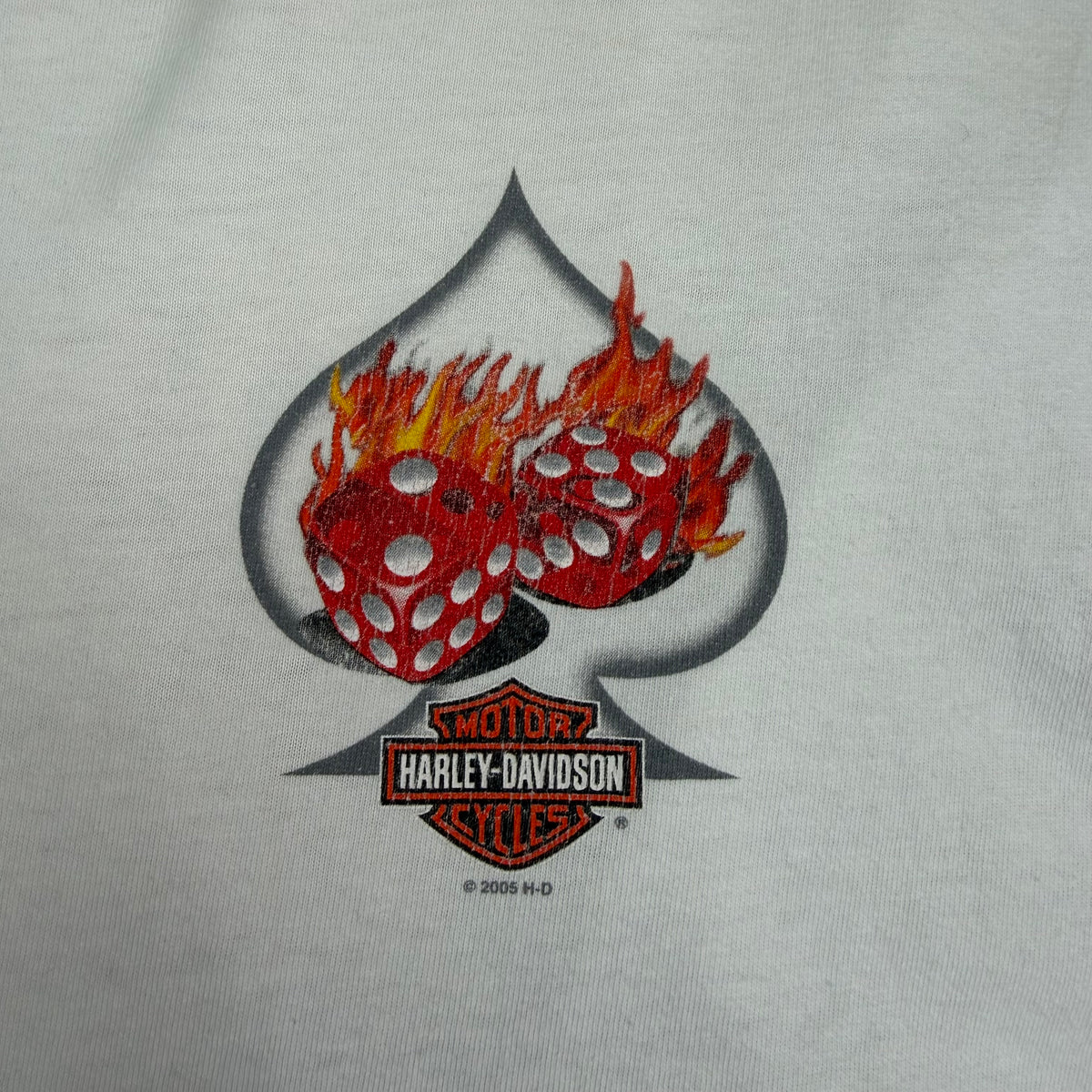 2005 Harley Davidson Las Vegas Flame Dice Playing Cards Longsleeve White