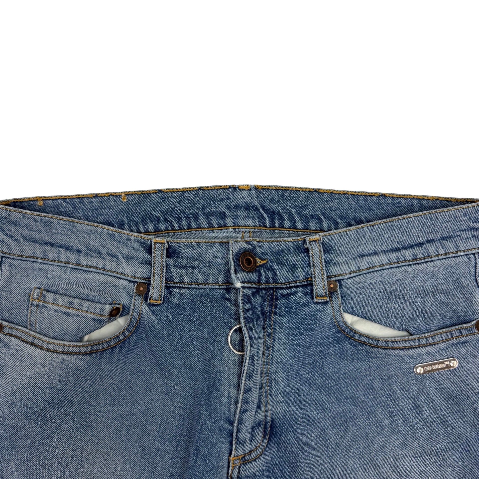 Off-White Skinny Fit Printed Stretch Denim Jeans Blue