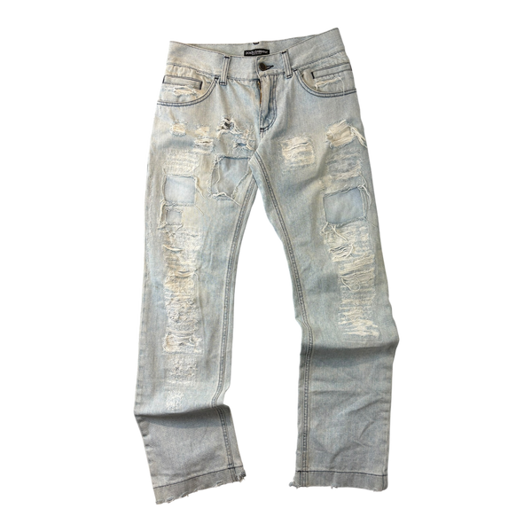 (W) Dolce & Gabbana Archival Y2K Ripped Distressed Jeans Blue