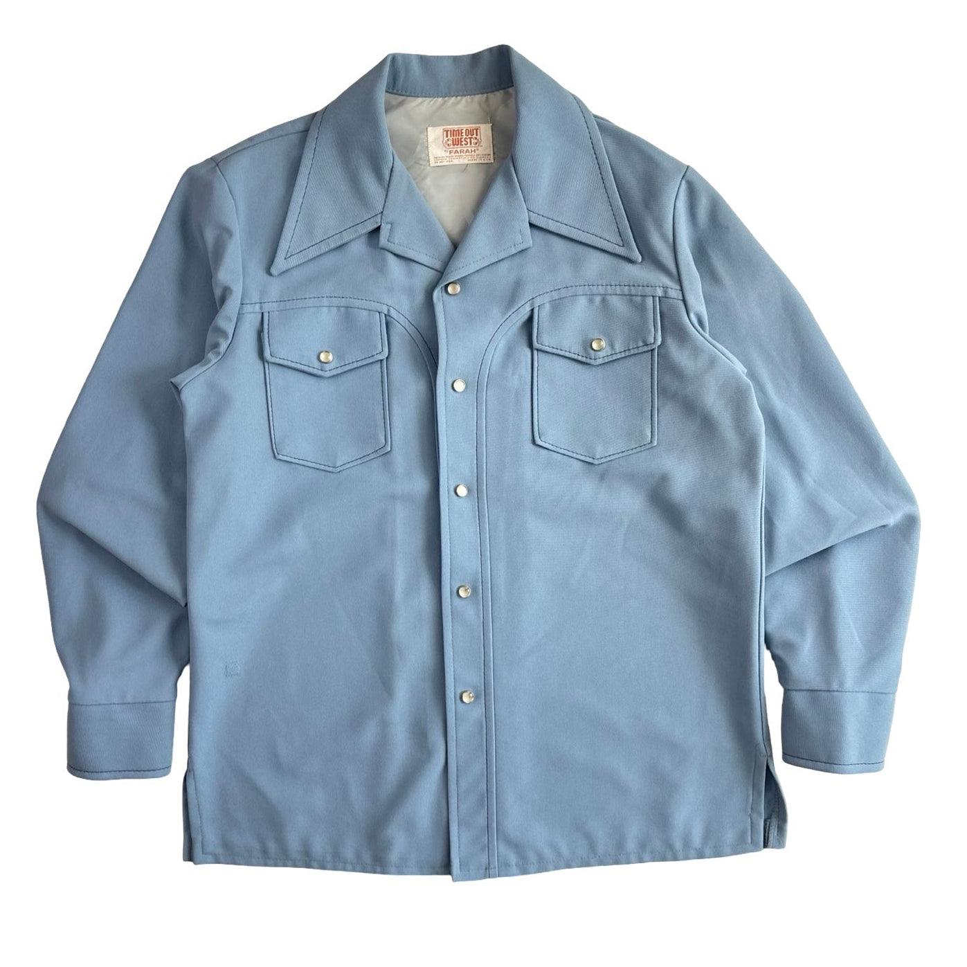 1970s Time Out West By Farah Western Pearl-Snap Baby Blue