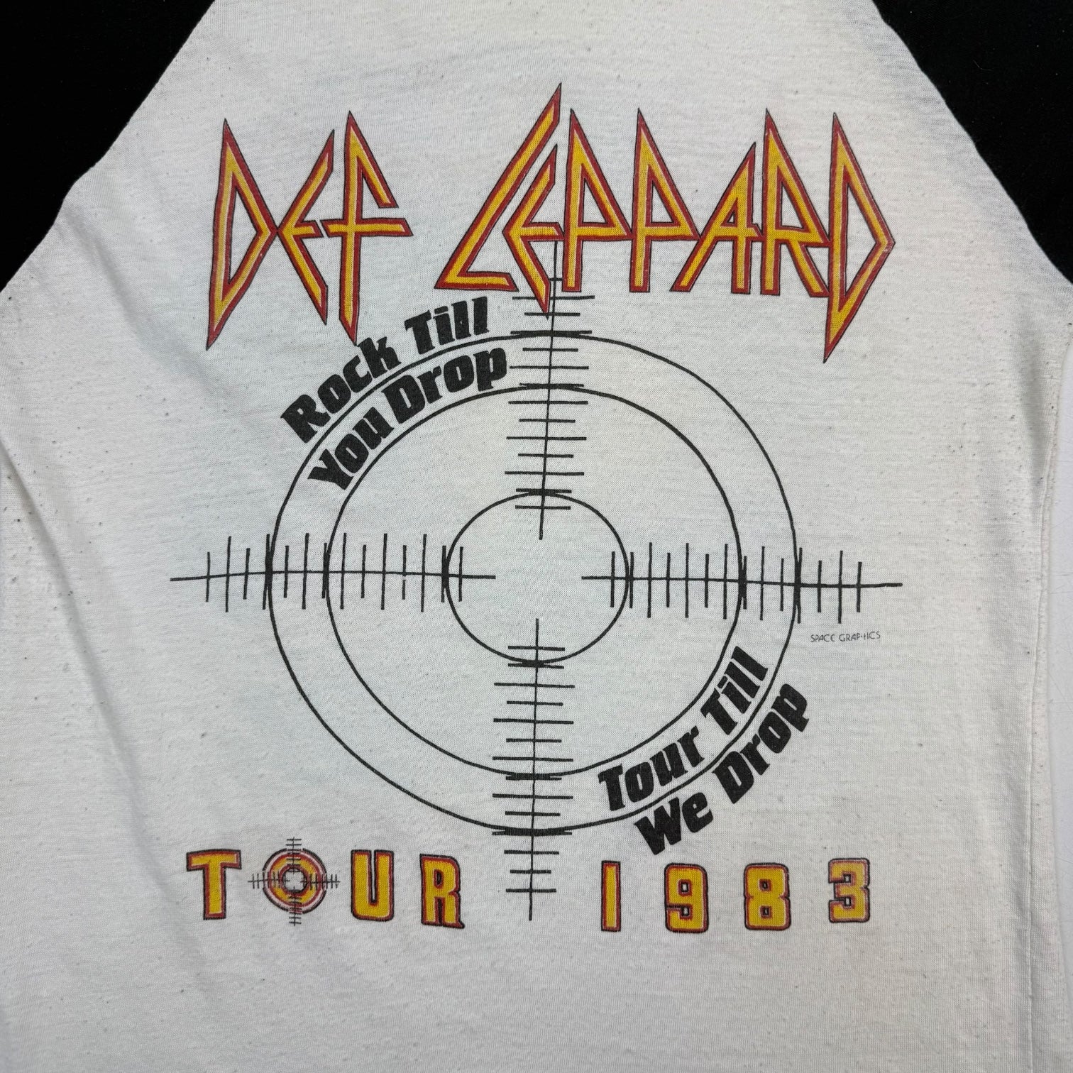 1983 Def Leppard Pyromania "Rock Til You Drop" Raglan Tee White/Black