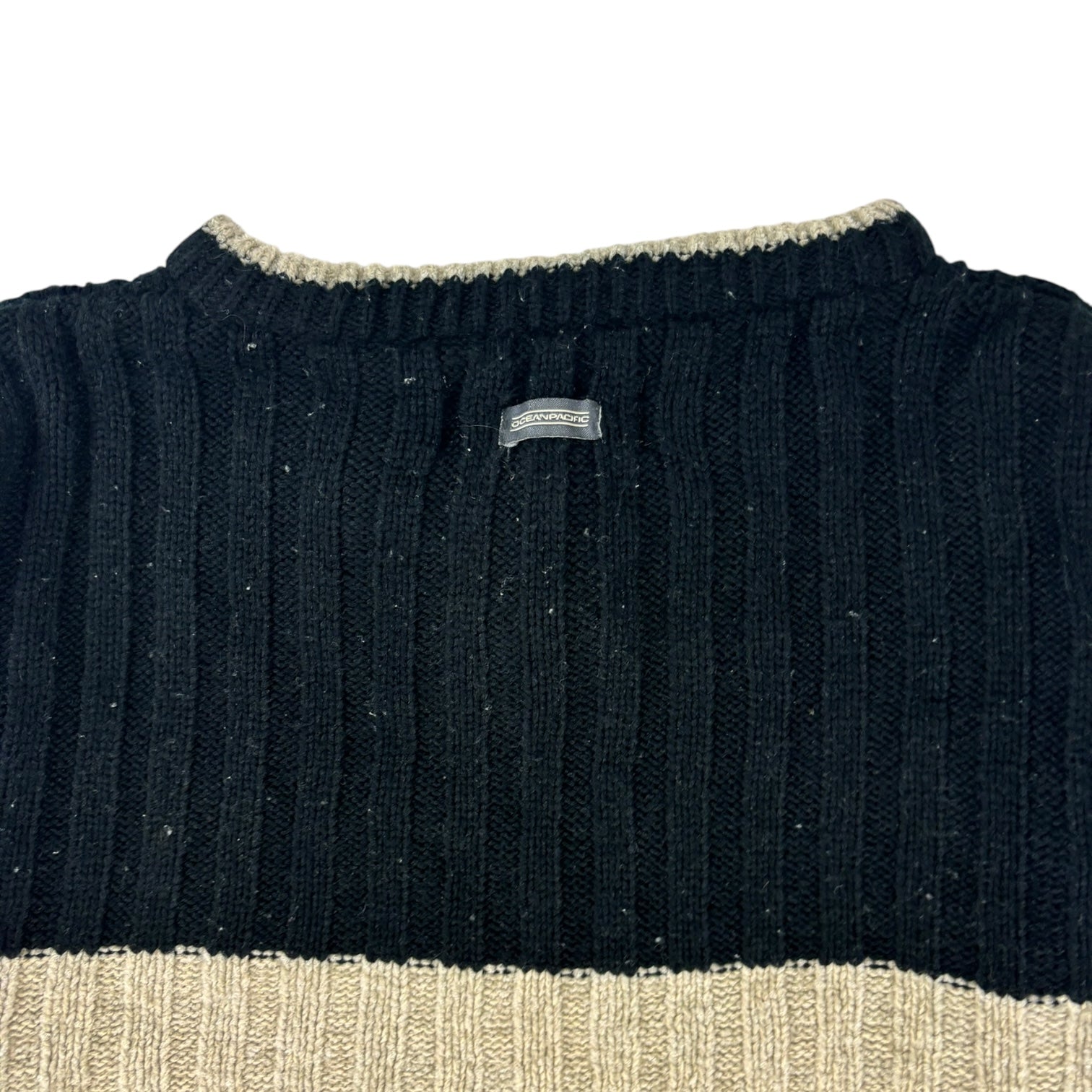 Vintage Ocean Pacific Knit V-Neck Ribbed Sweater Black