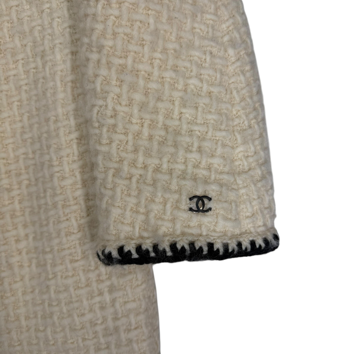 (W) Fall 2000 Chanel Wool Blanket Stitched Zip Up Coat Cream