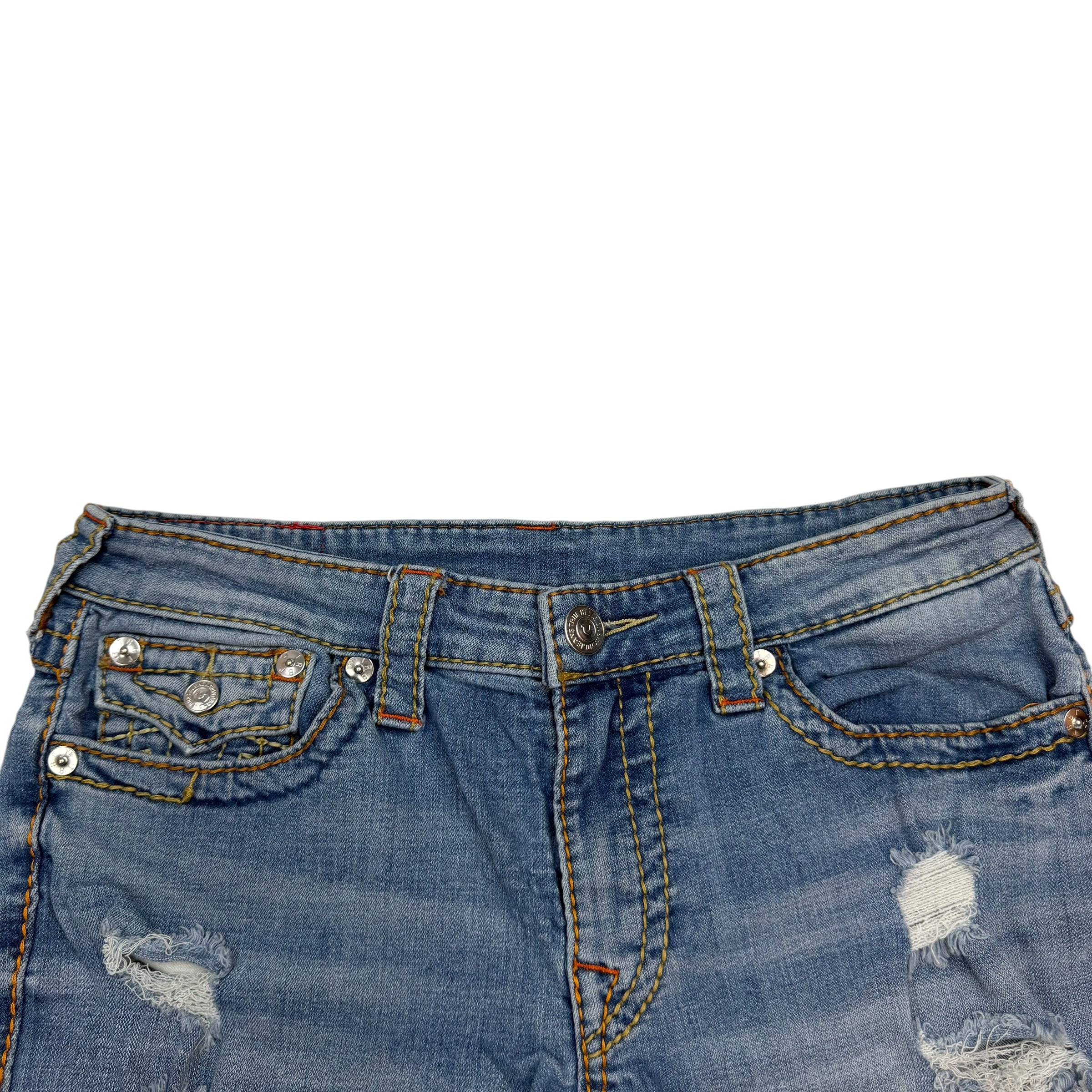 (W) Vintage True Religion Distressed Denim Shorts Blue
