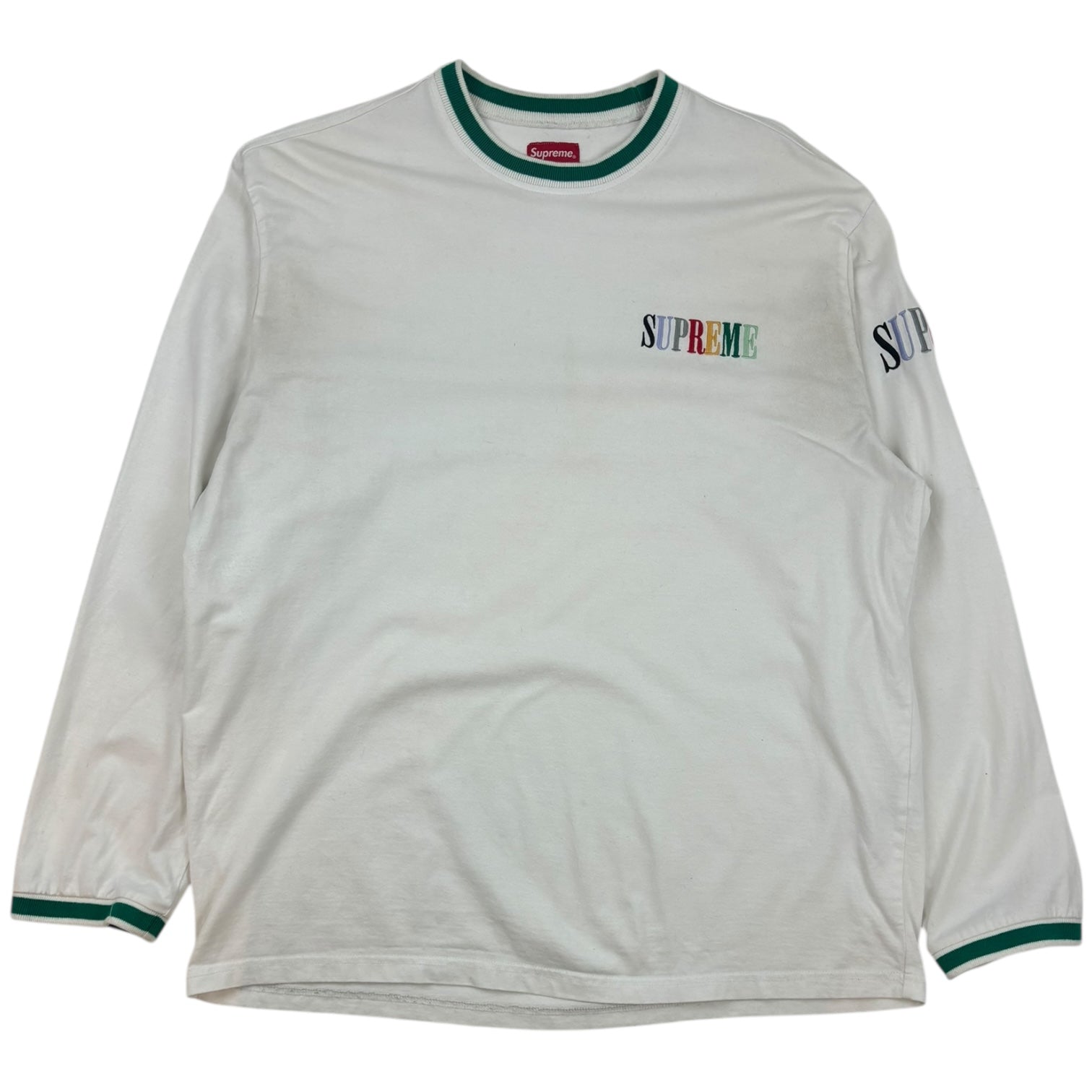 Supreme Multicolour Logo Long Sleeve T-Shirt White