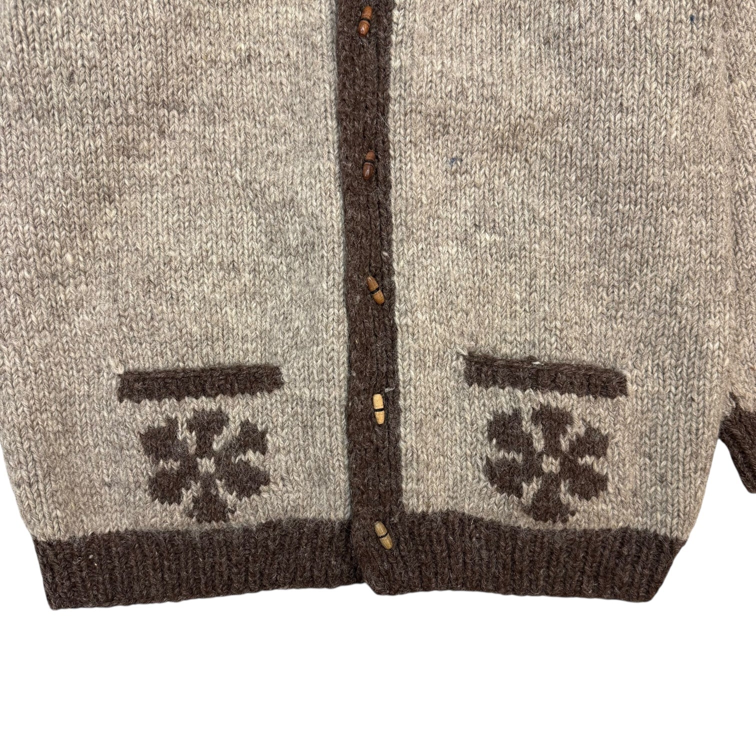 Vintage Cowichan Style Snowflake Wool Button Up Cardigan Brown
