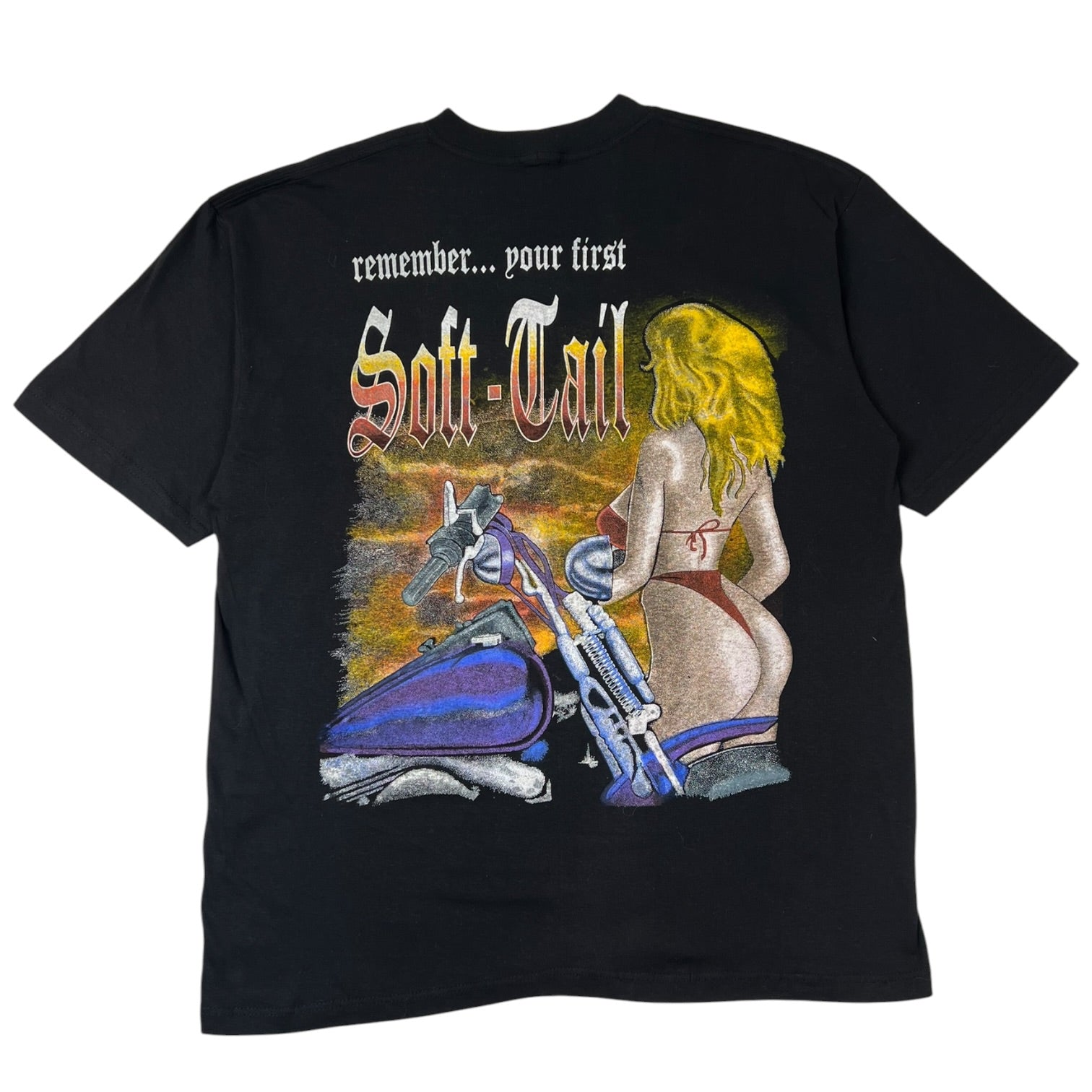 Vintage “Remember Your First Soft-Tail” Motorcycle T-Shirt Black