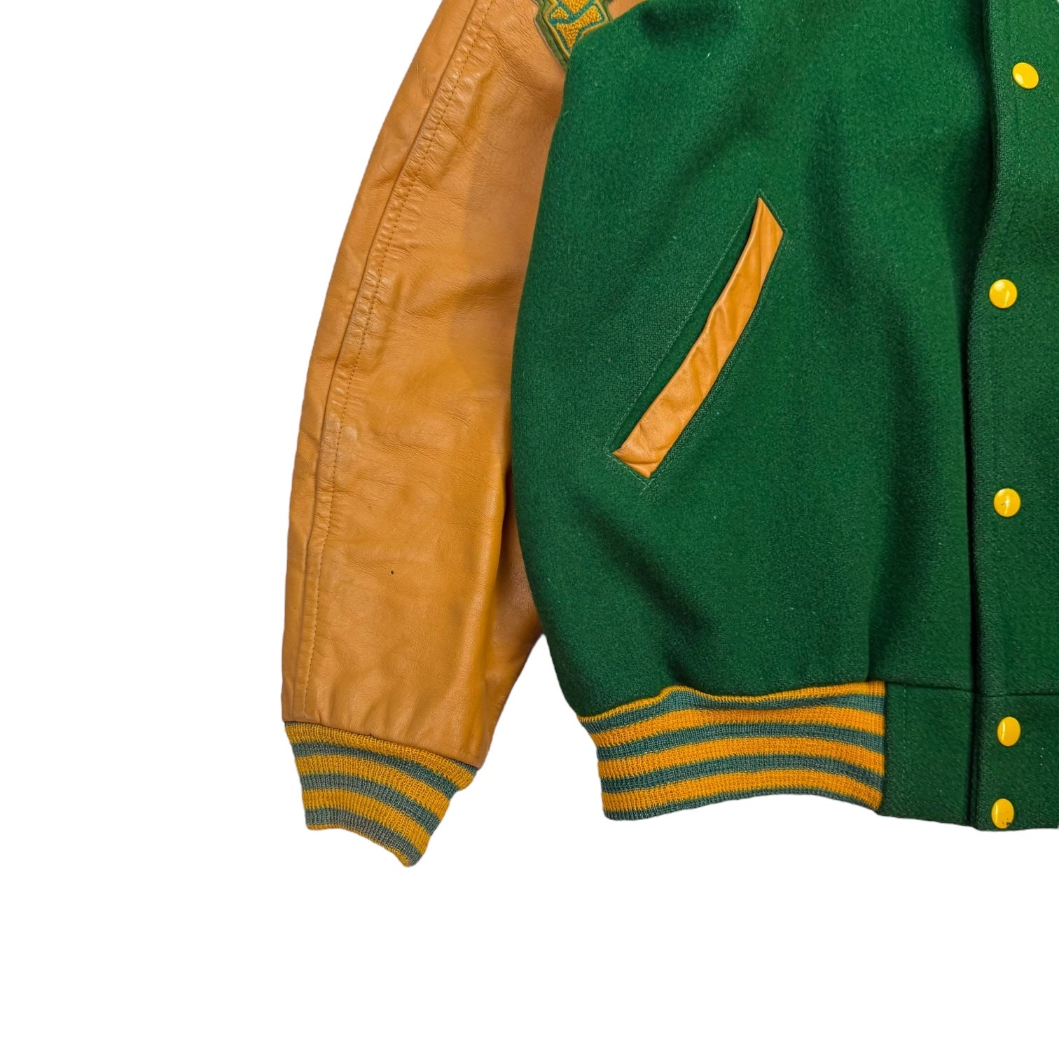 1976 Lakeland College Football Letterman Bomber Jacket Green