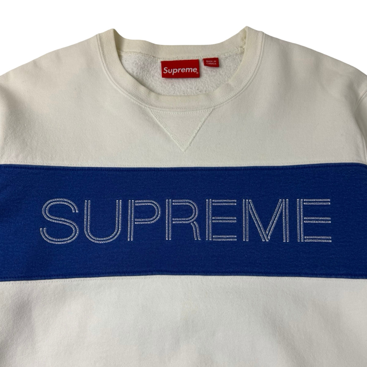Supreme Zig Zag Stitch Panel Crewneck White