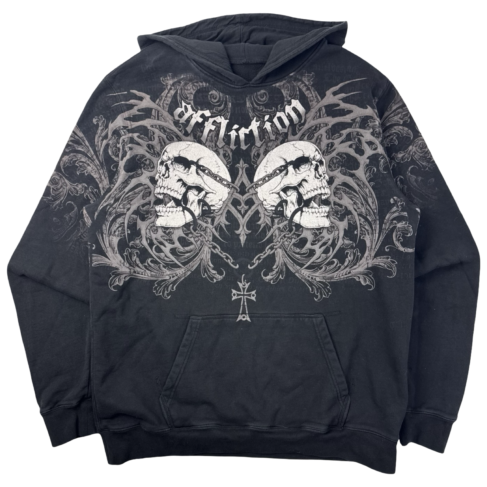 Y2K Affliction Tribal Double Skulls Pull Over Hoodie