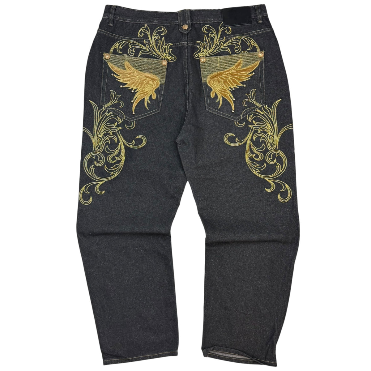 Vintage Y2K Embroidered Raw Denim Jeans Black