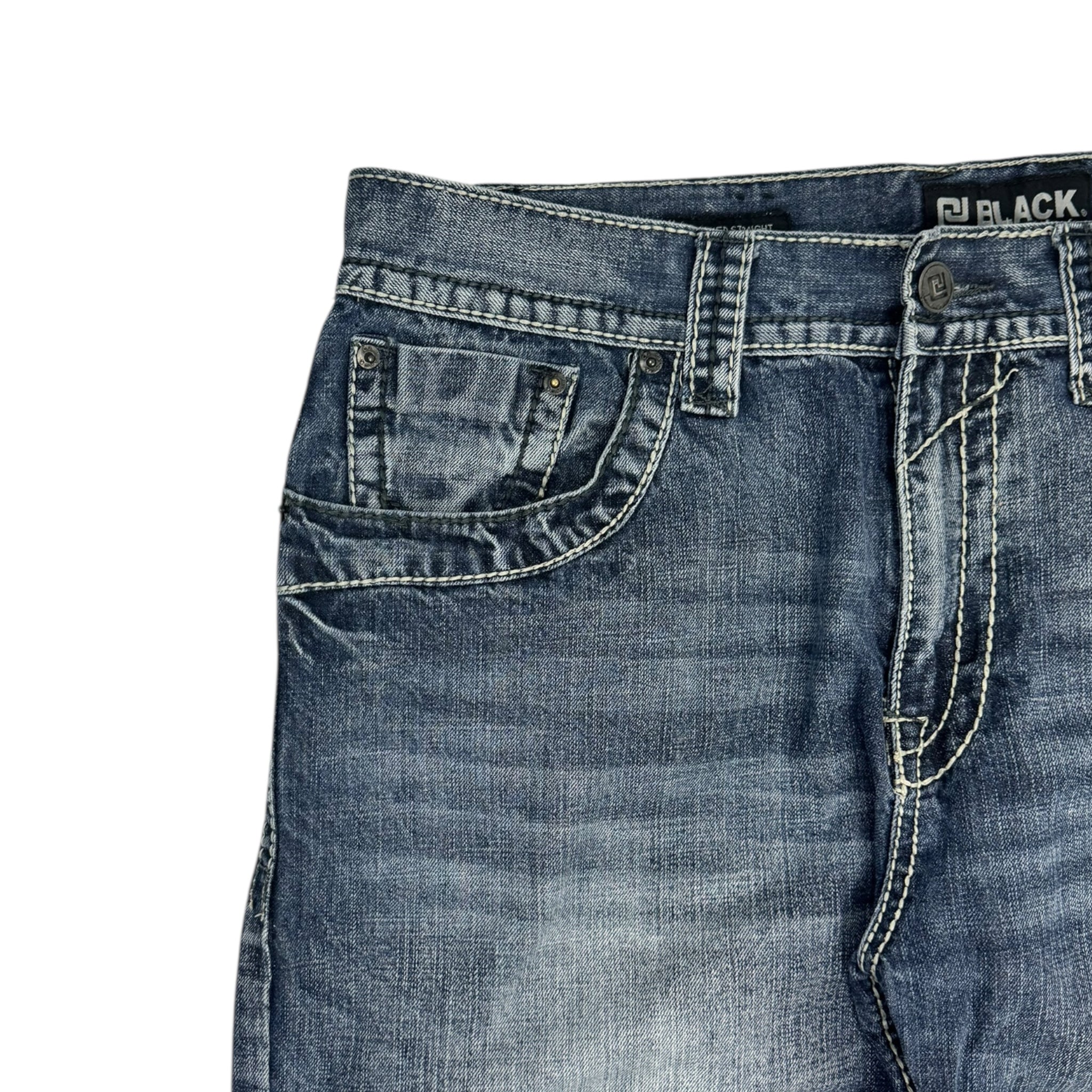 Y2K Black Embroidered Euro Denim Blue Wash Bottoms