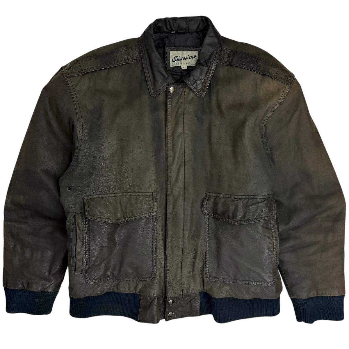 Vintage Leather Bomber Jacket Brown